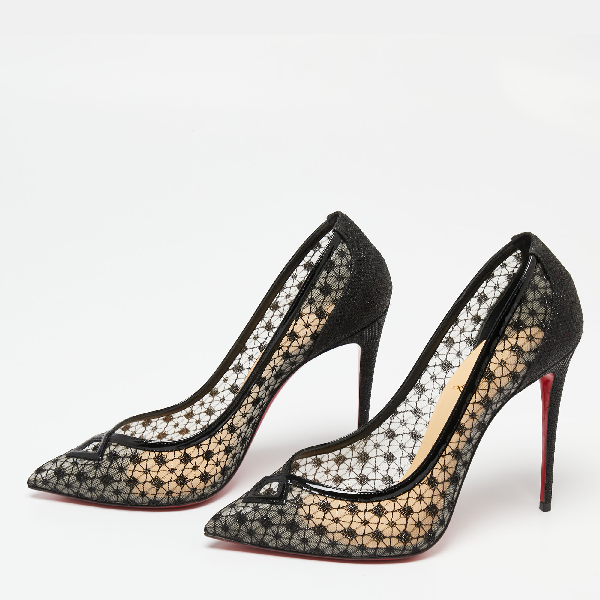 

Christian Louboutin Black Lace and Glitter Neoalto Pumps Size