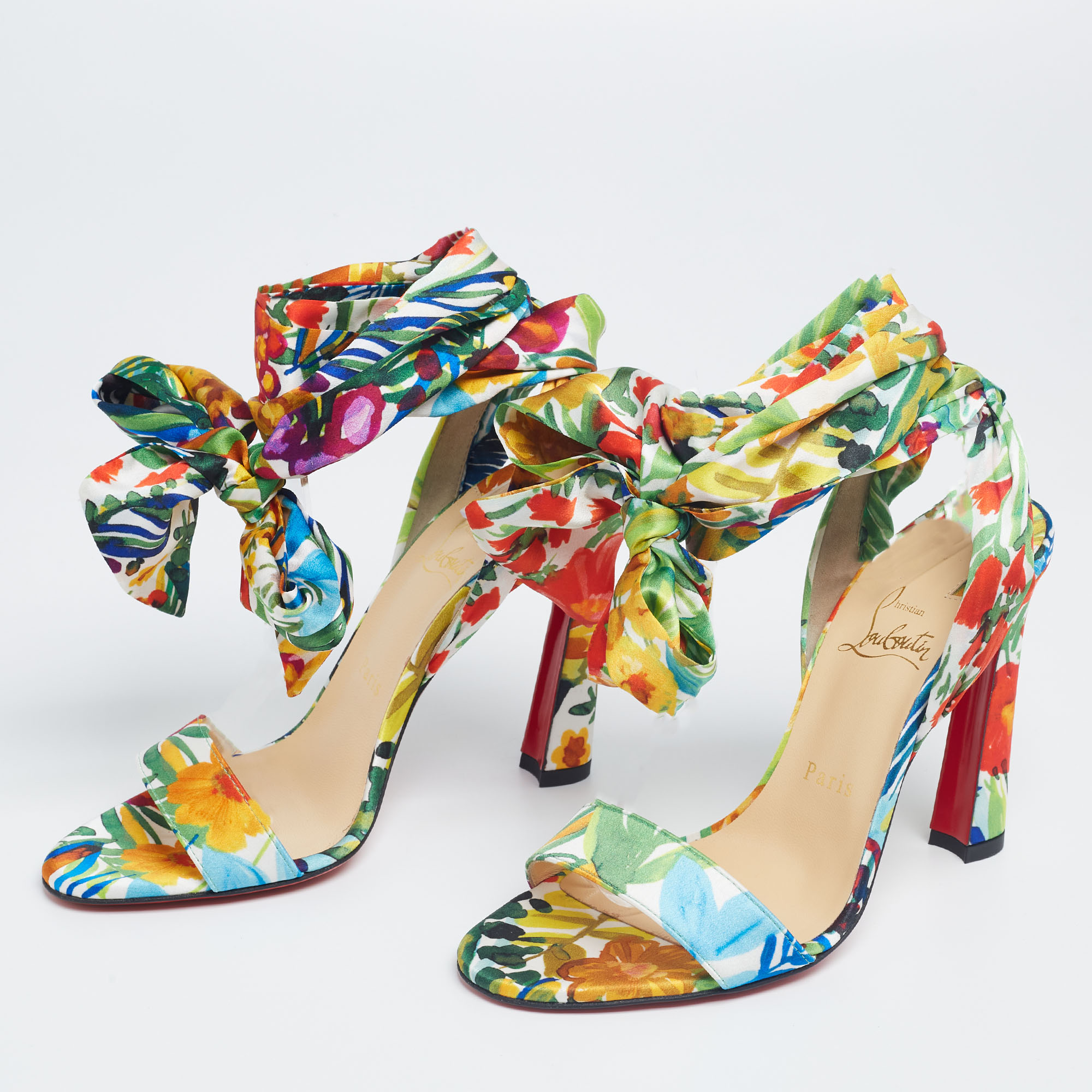 

Christian Louboutin Multicolour Satin Crosse Du Desert Ankle Tie Sandals Size, Multicolor