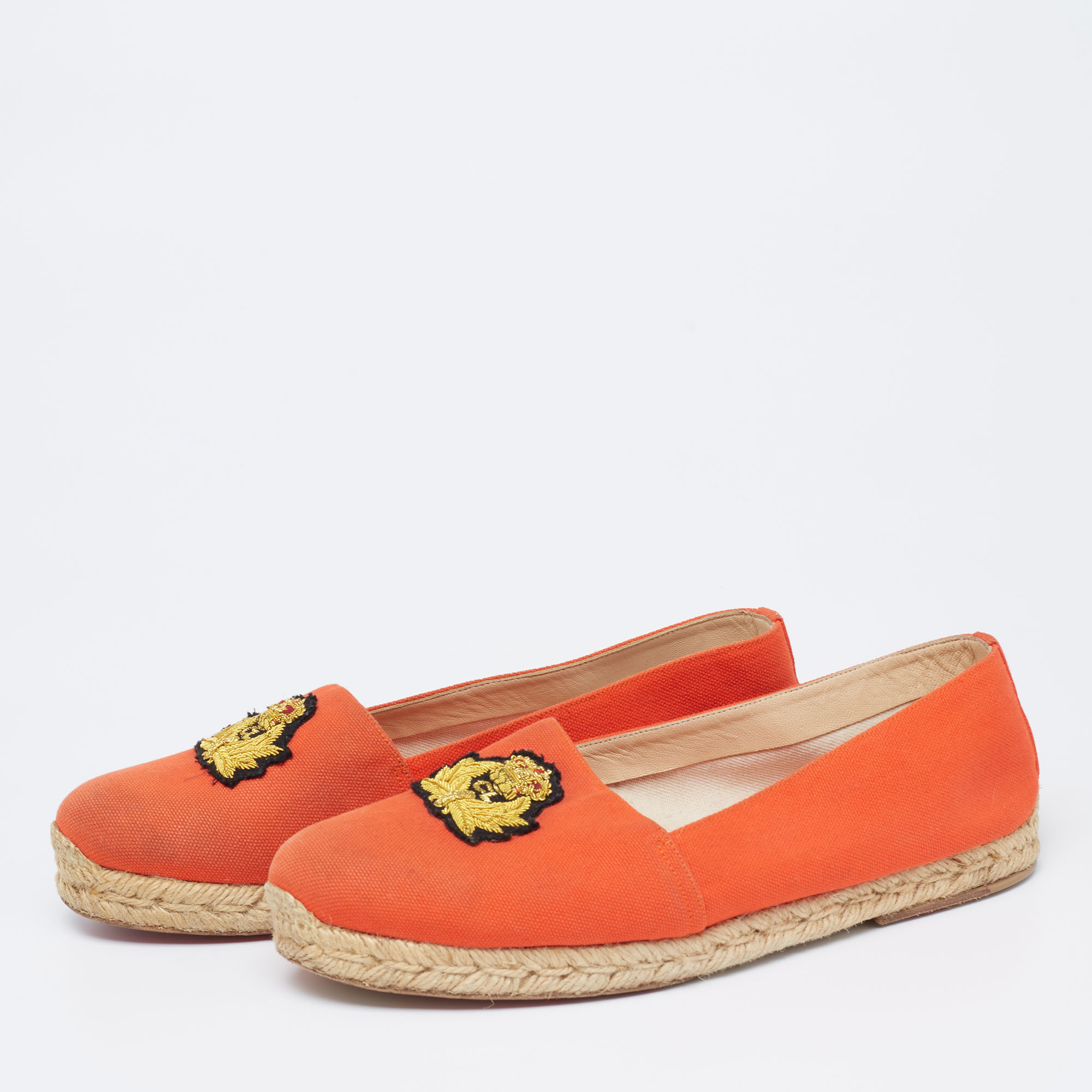 

Christian Louboutin Orange Canvas Galia Flat Espadrilles Size