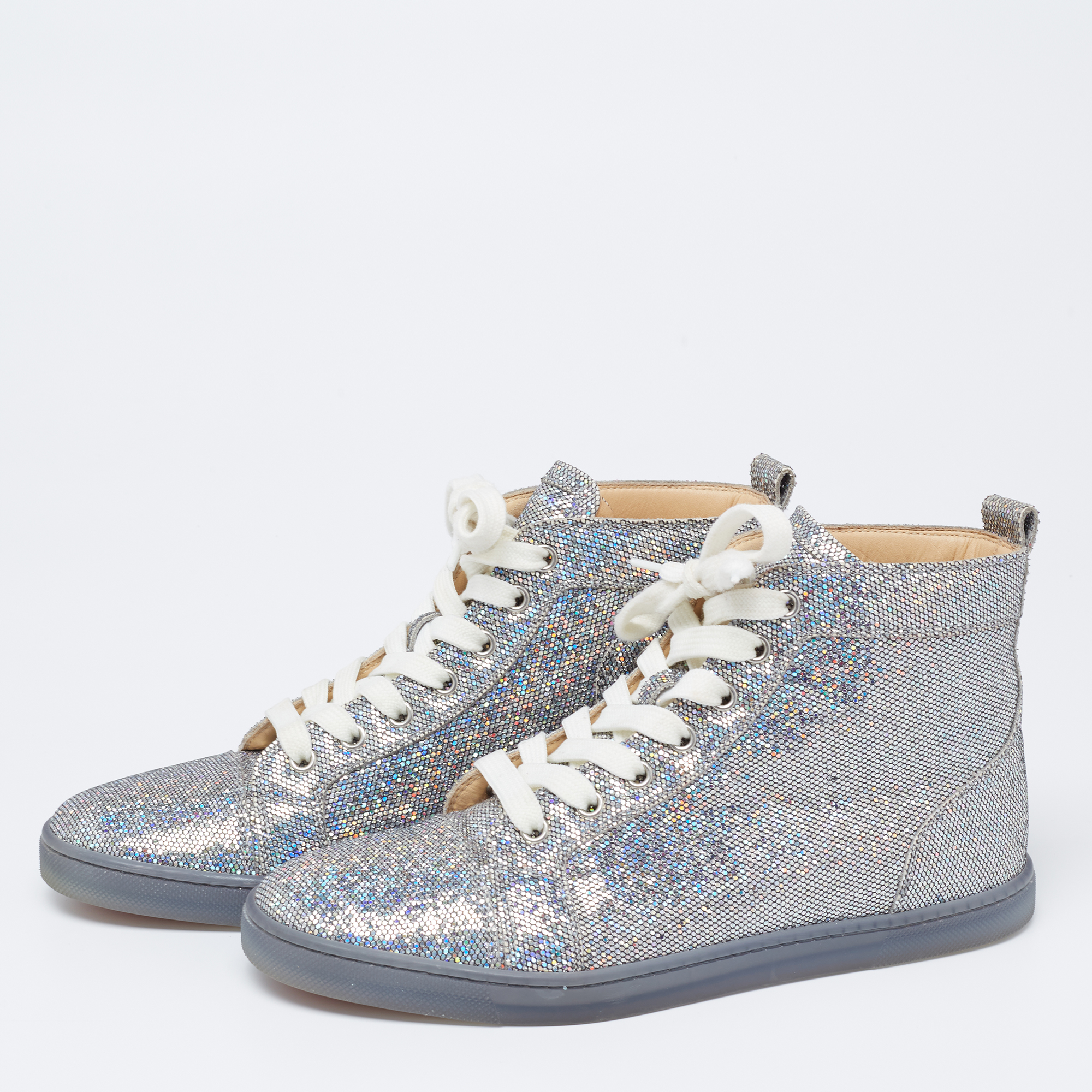 

Christian Louboutin Silver Glitter Disco Ball Rantus Orlato High Top Sneakers Size