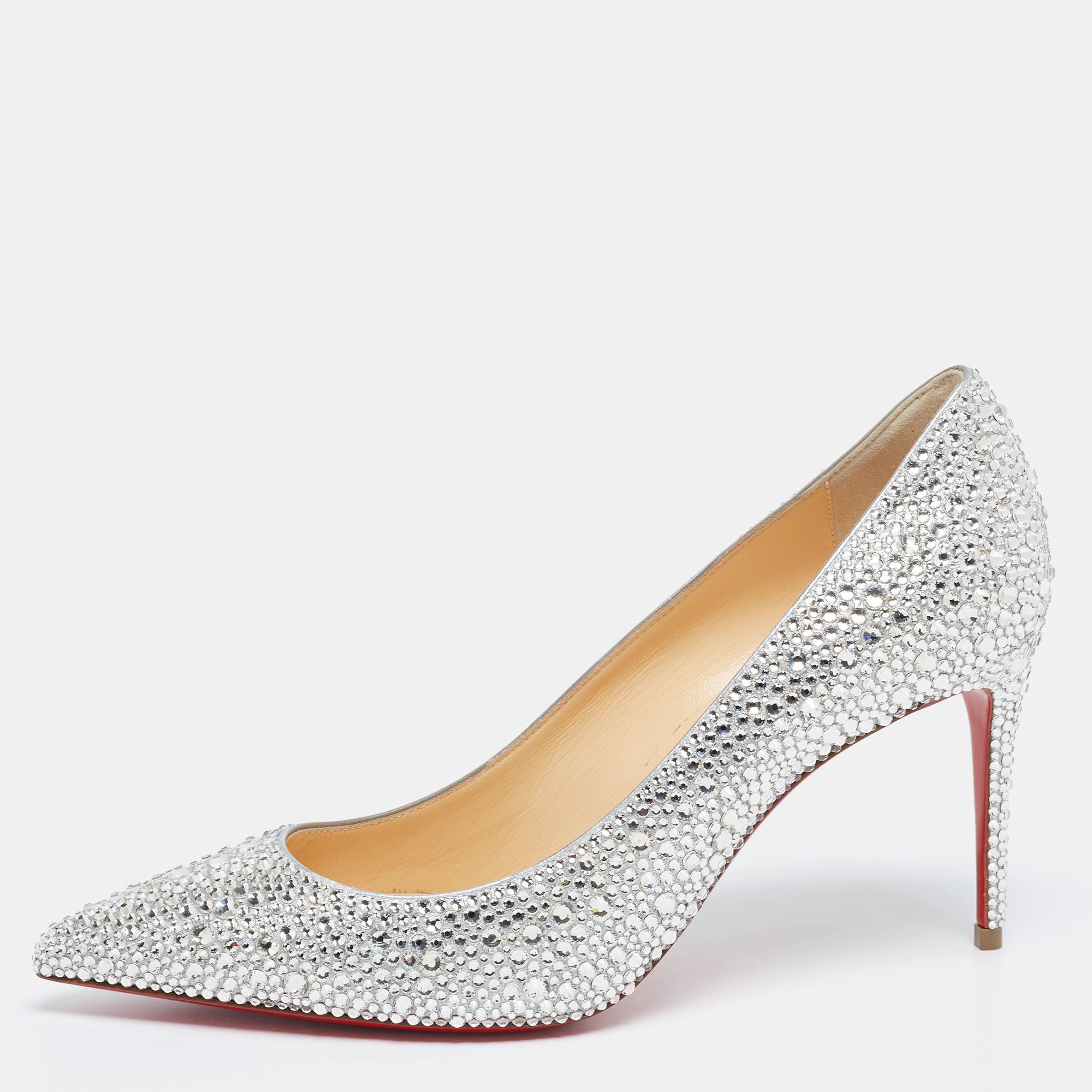 Pre-owned Christian Louboutin Silver Strass Leather Kate Pumps Size 38