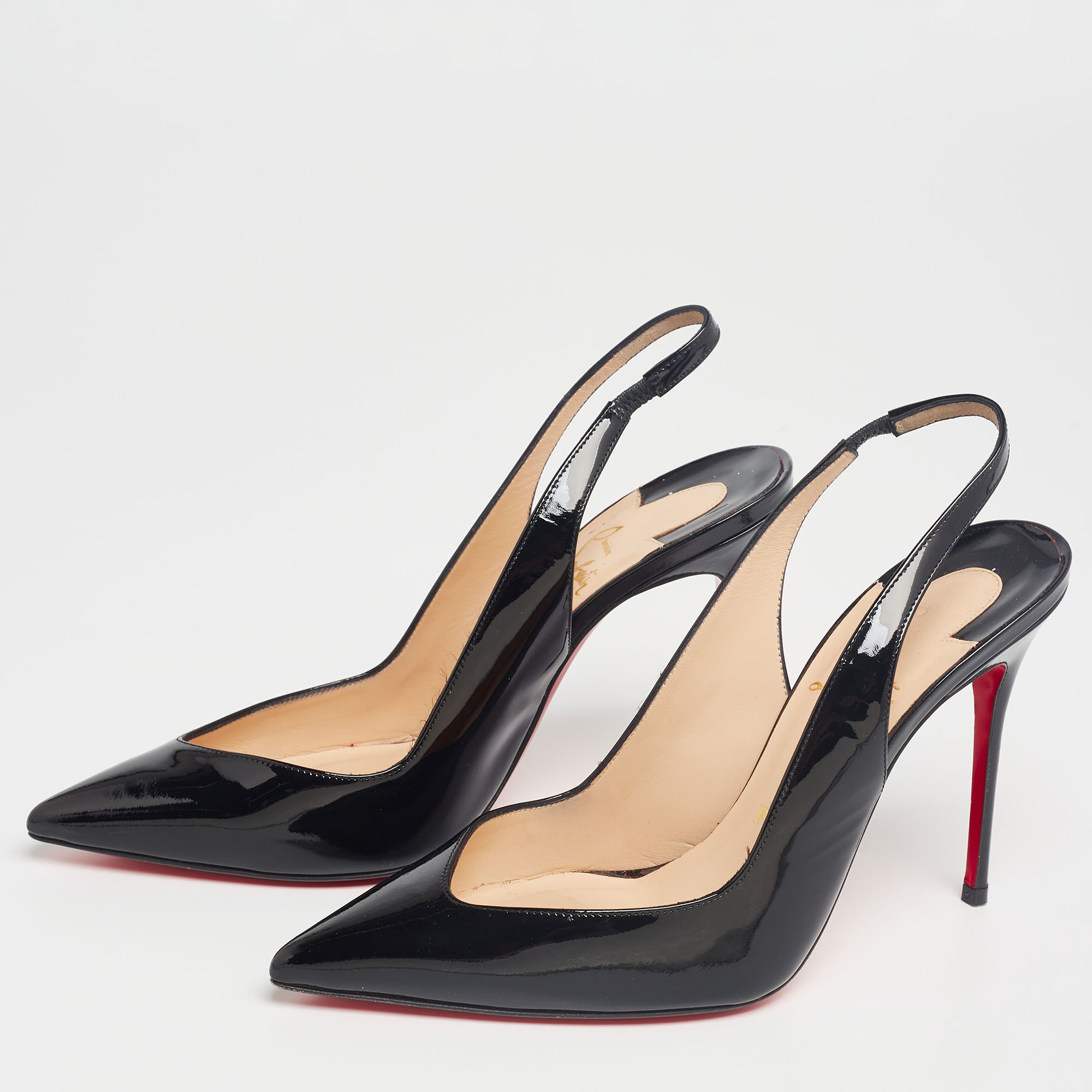 

Christian Louboutin Black Patent Leather Fleuve Slingback Pumps Size