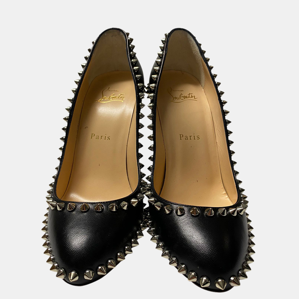 

Christian Louboutin Black Leather Anjalina Spiked Pumps Size EU