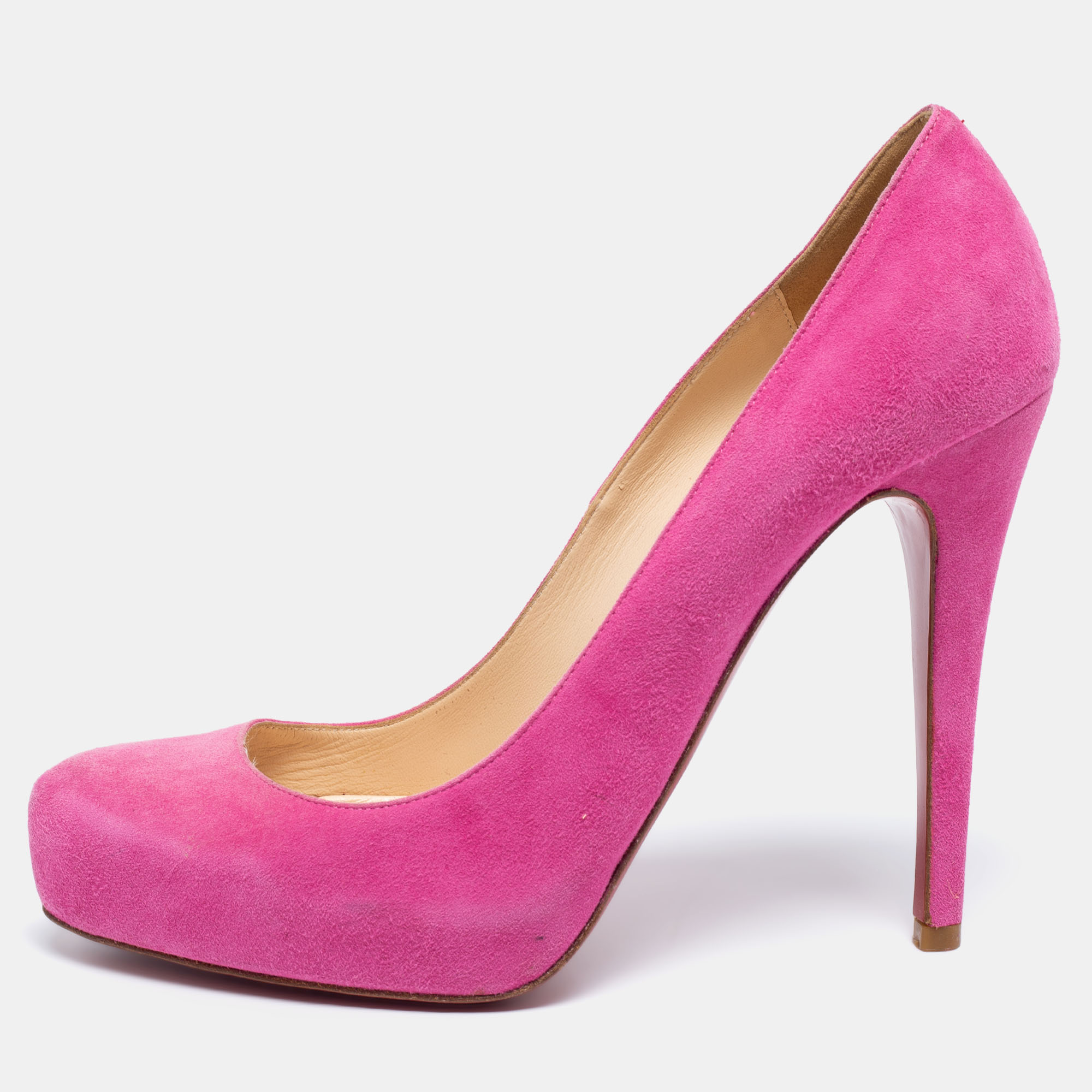 Pre-owned Christian Louboutin Pink Suede Elisa Pumps Size 38.5