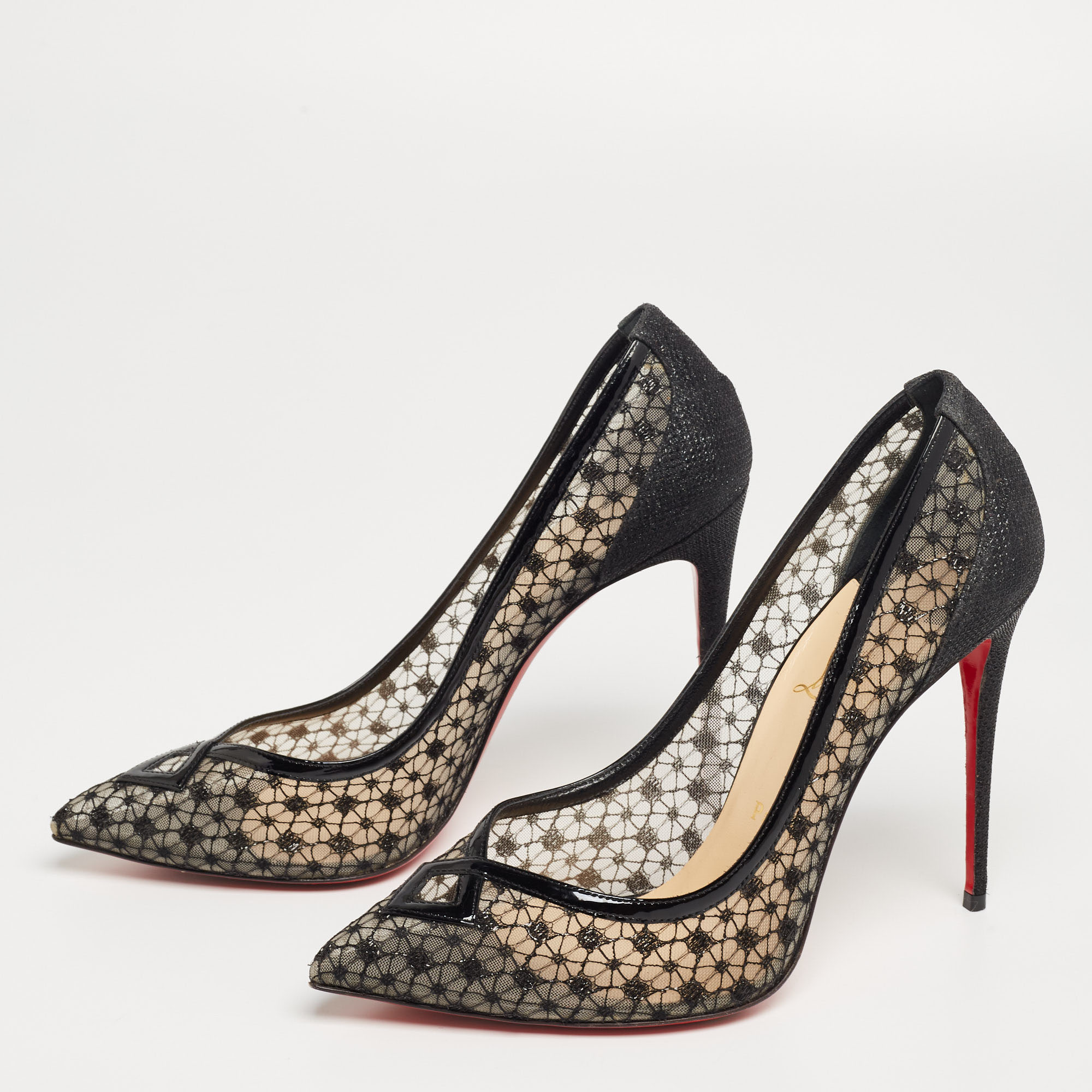 

Christian Louboutin Black Lace and Mesh Neoalto Pointed-Toe Pumps Size