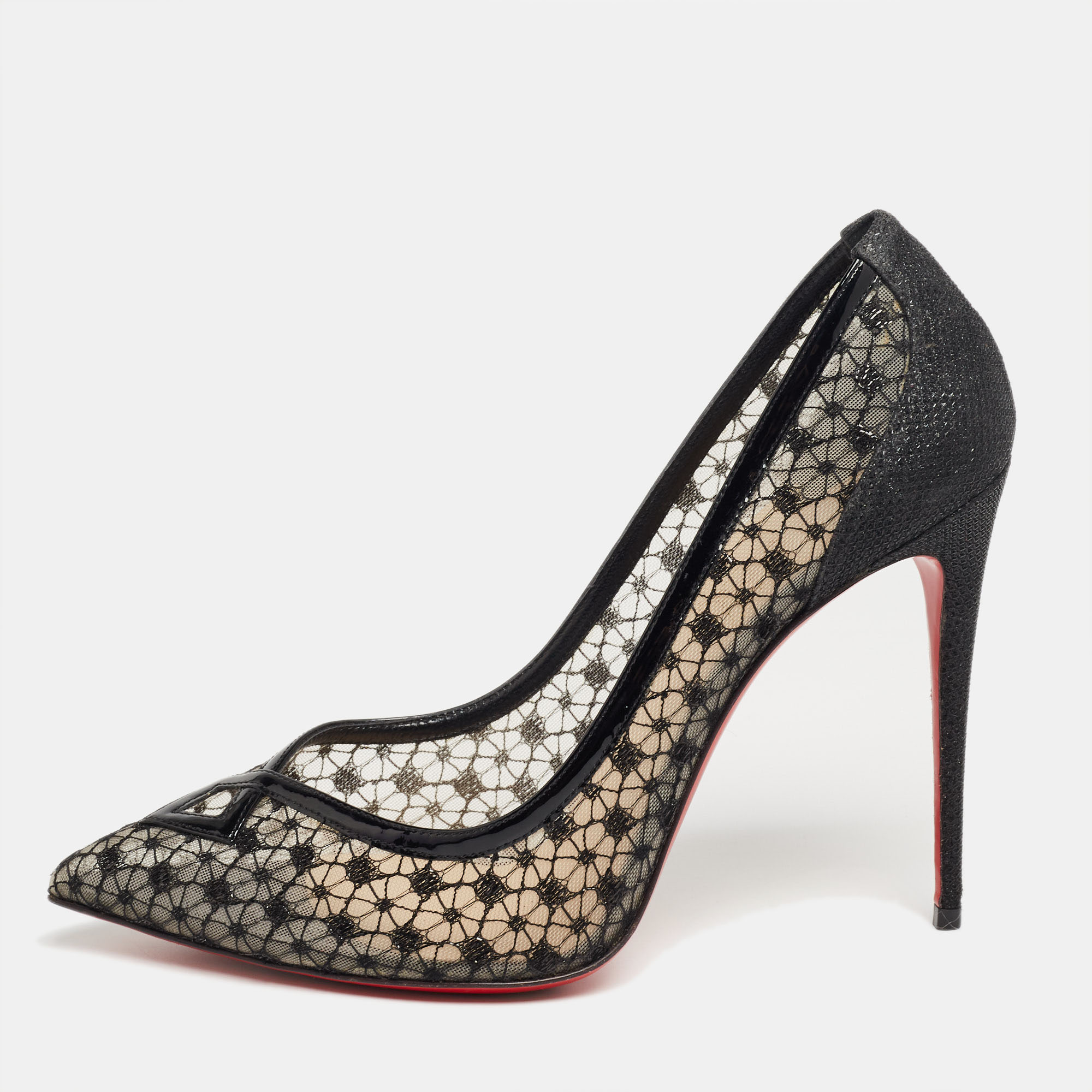 Pre-owned Christian Louboutin Black Lace And Mesh Neoalto Pointed-toe Pumps Size 41