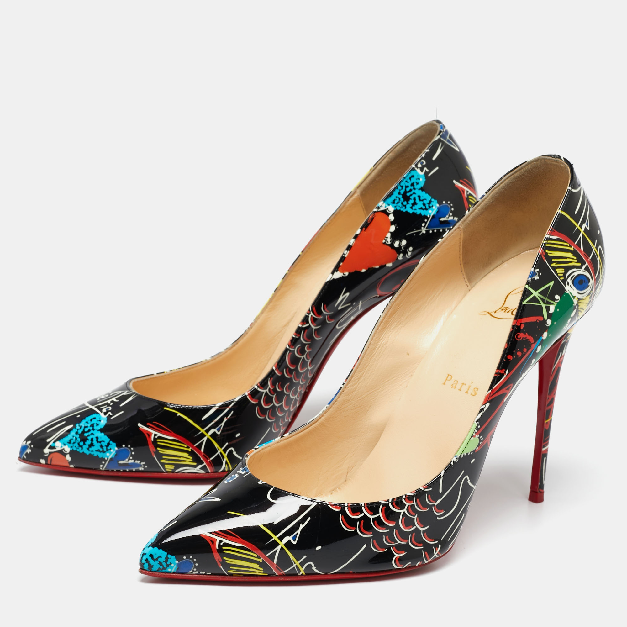 

Christian Louboutin Black Printed Patent Leather Pigalle Follies Size