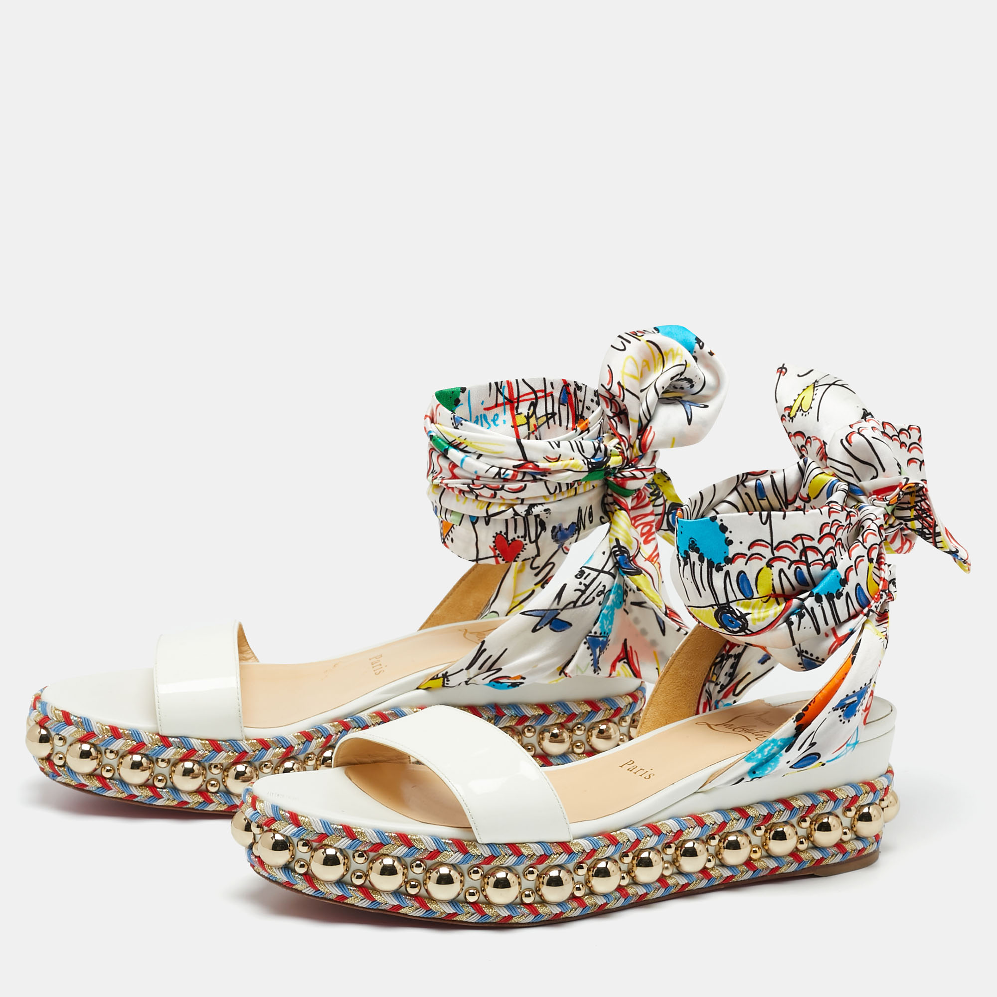 

Christian Louboutin Multicolor Fabric And Patent Embellished Platform Sandals Size