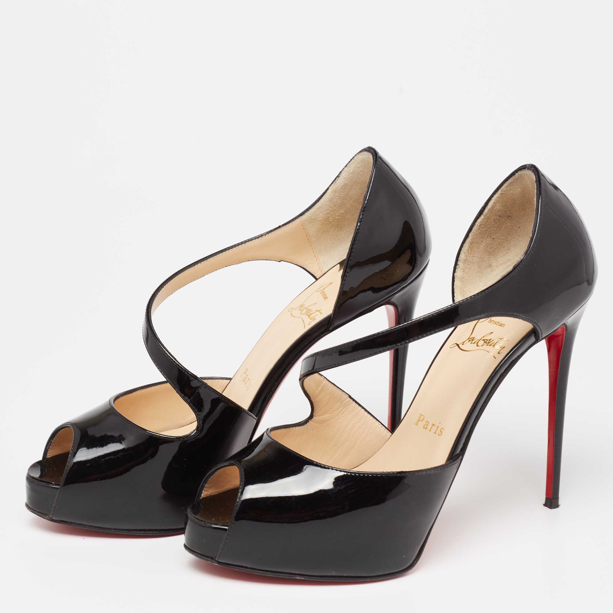 

Christian Louboutin Black Patent Leather Catchy Two Peep-Toe Pumps Size