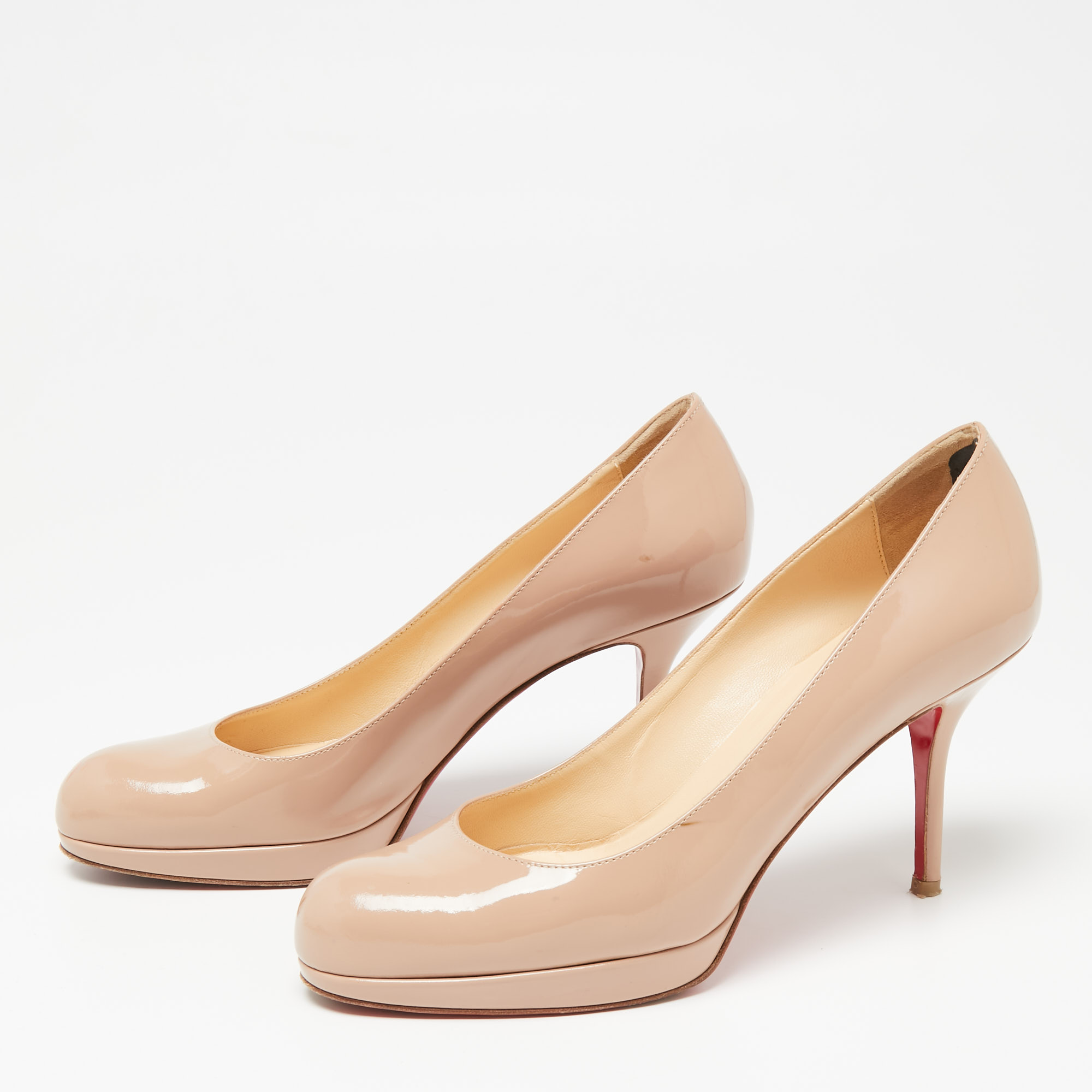 

Christian Louboutin Beige Patent Leather New Simple Platform Pumps Size