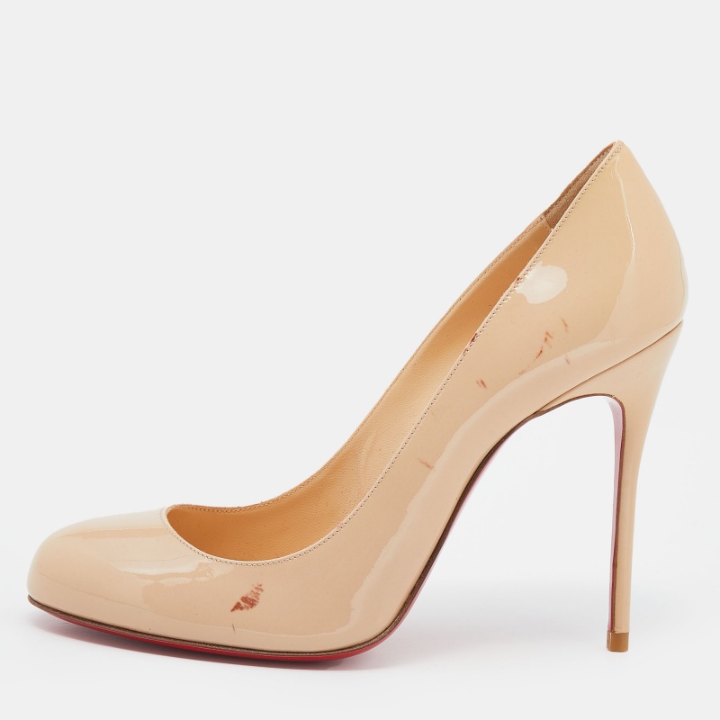 Pre-owned Christian Louboutin Beige Patent Leather Fifi Pumps Size 37