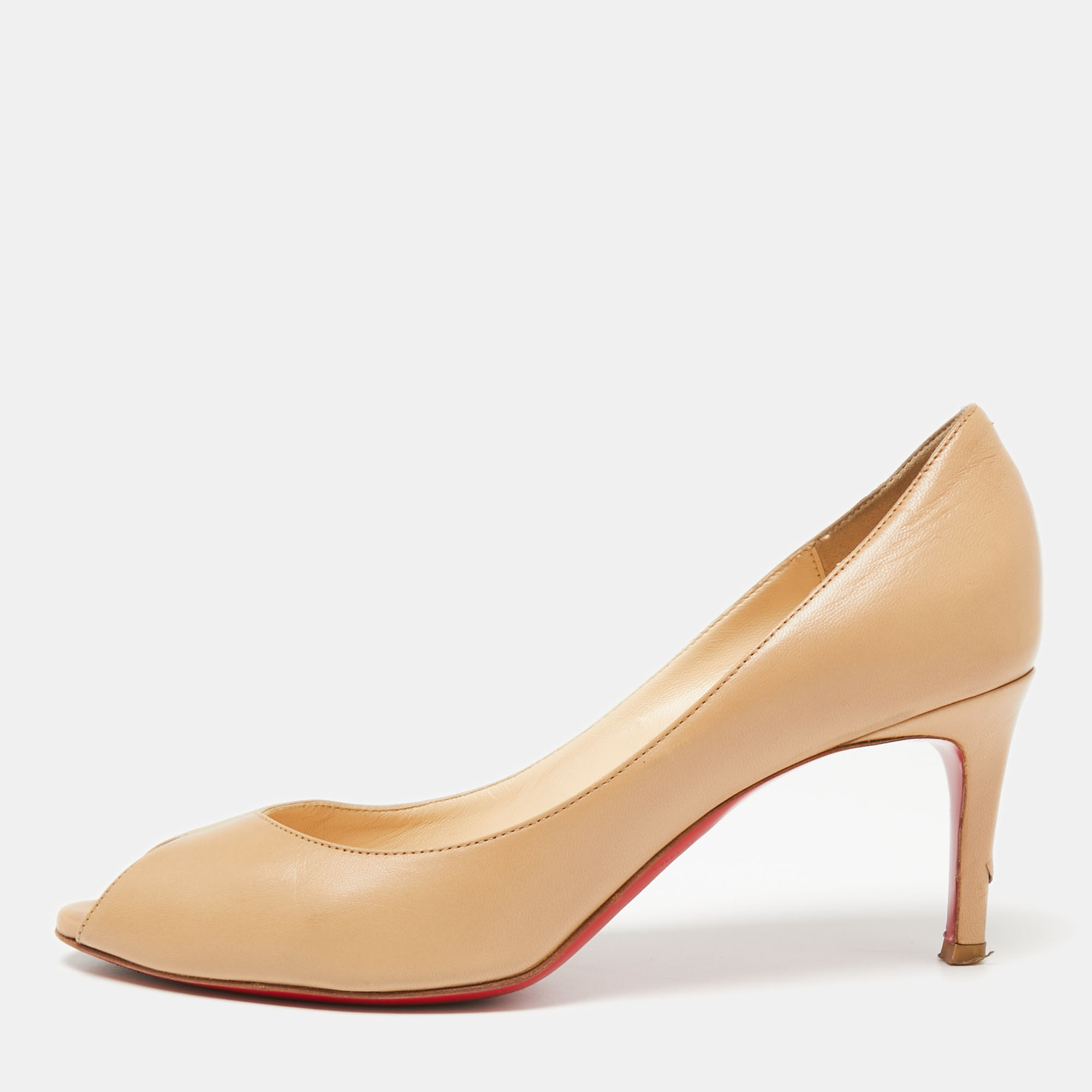 Pre-owned Christian Louboutin Beige Leather Peep-toe Pumps Size 36.5