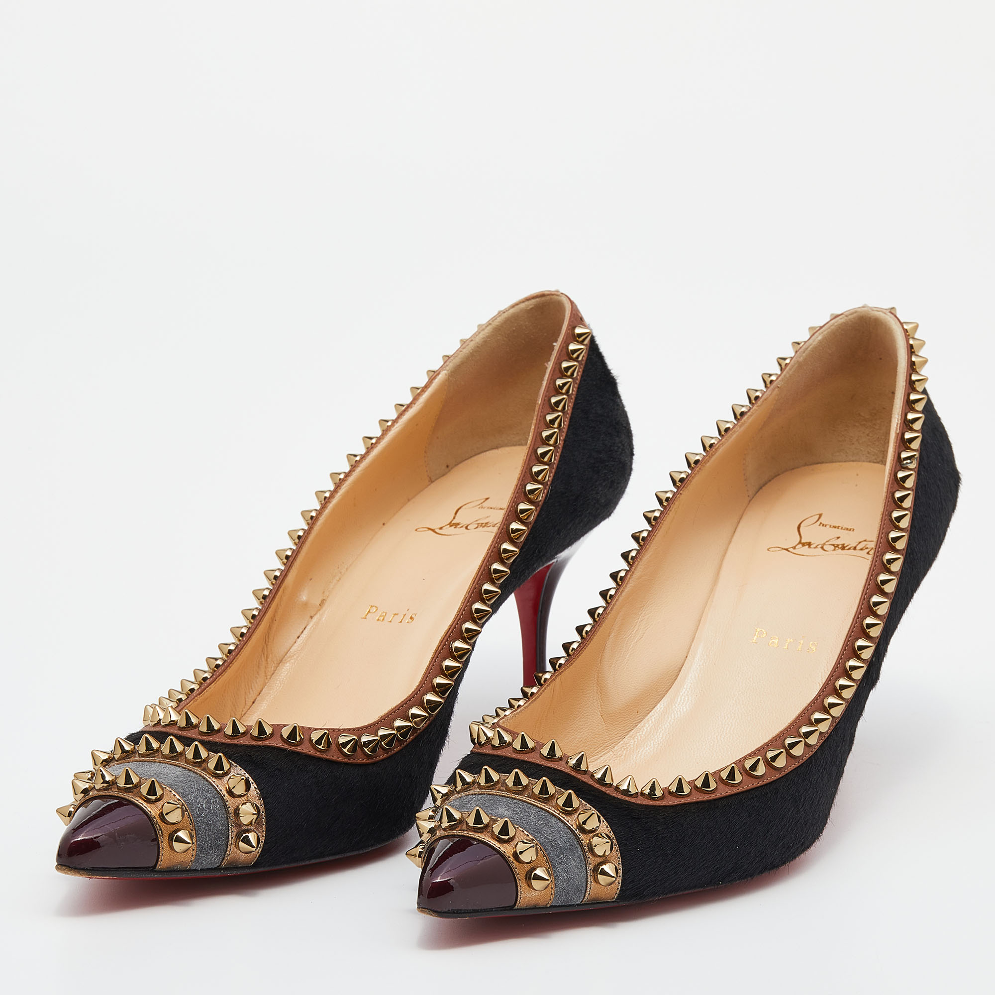 

Christian Louboutin Multicolor Calf Hair And Leather Malabar Hill Spiked Pumps Size