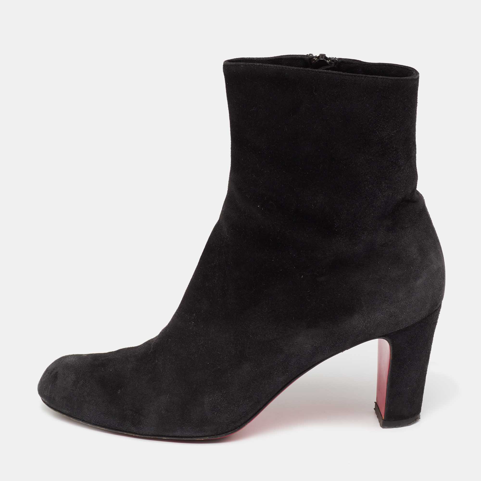 Pre-owned Christian Louboutin Black Suede Ankle Boots Size 36.5