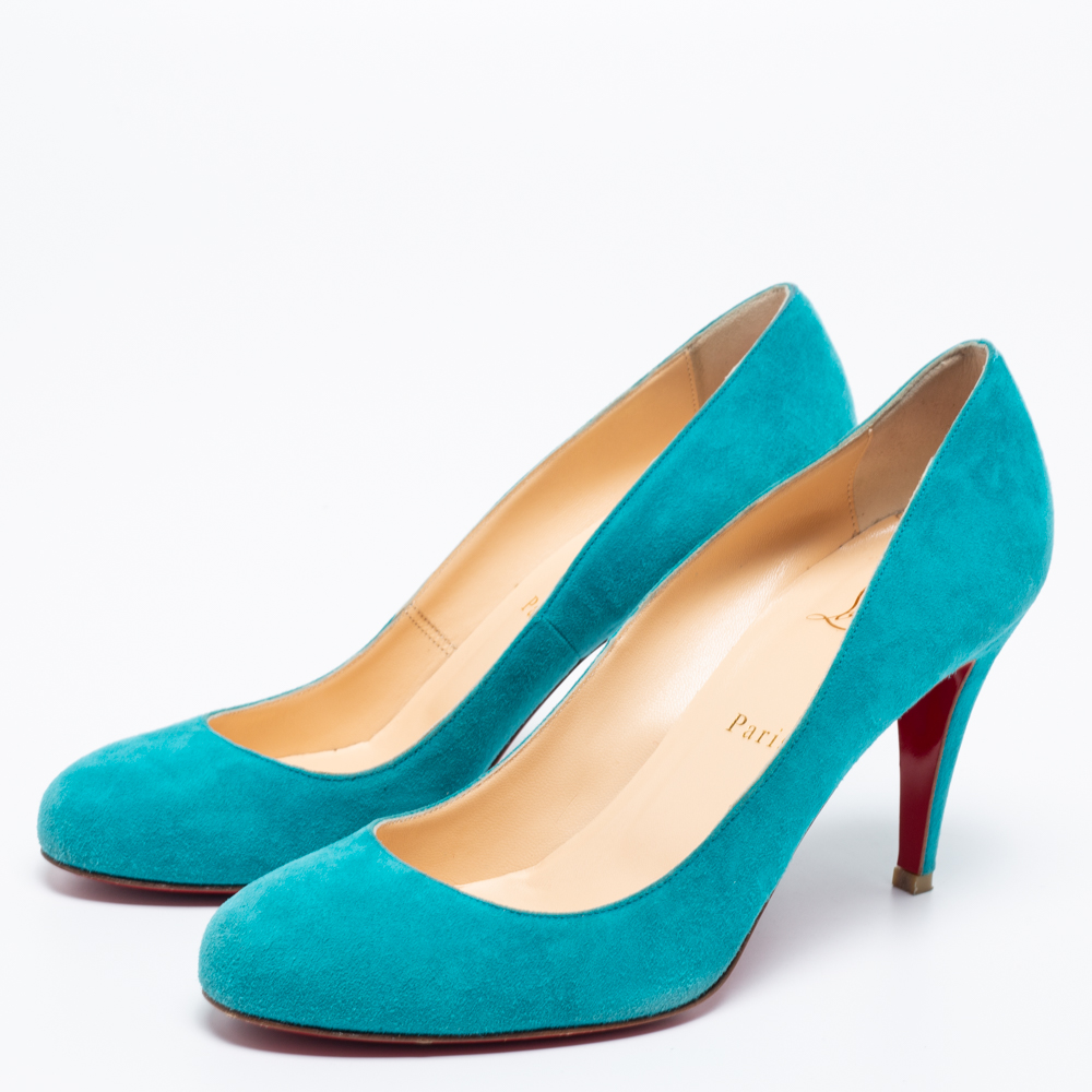 

Christian Louboutin Turquoise Suede Ron Ron Pumps Size, Blue