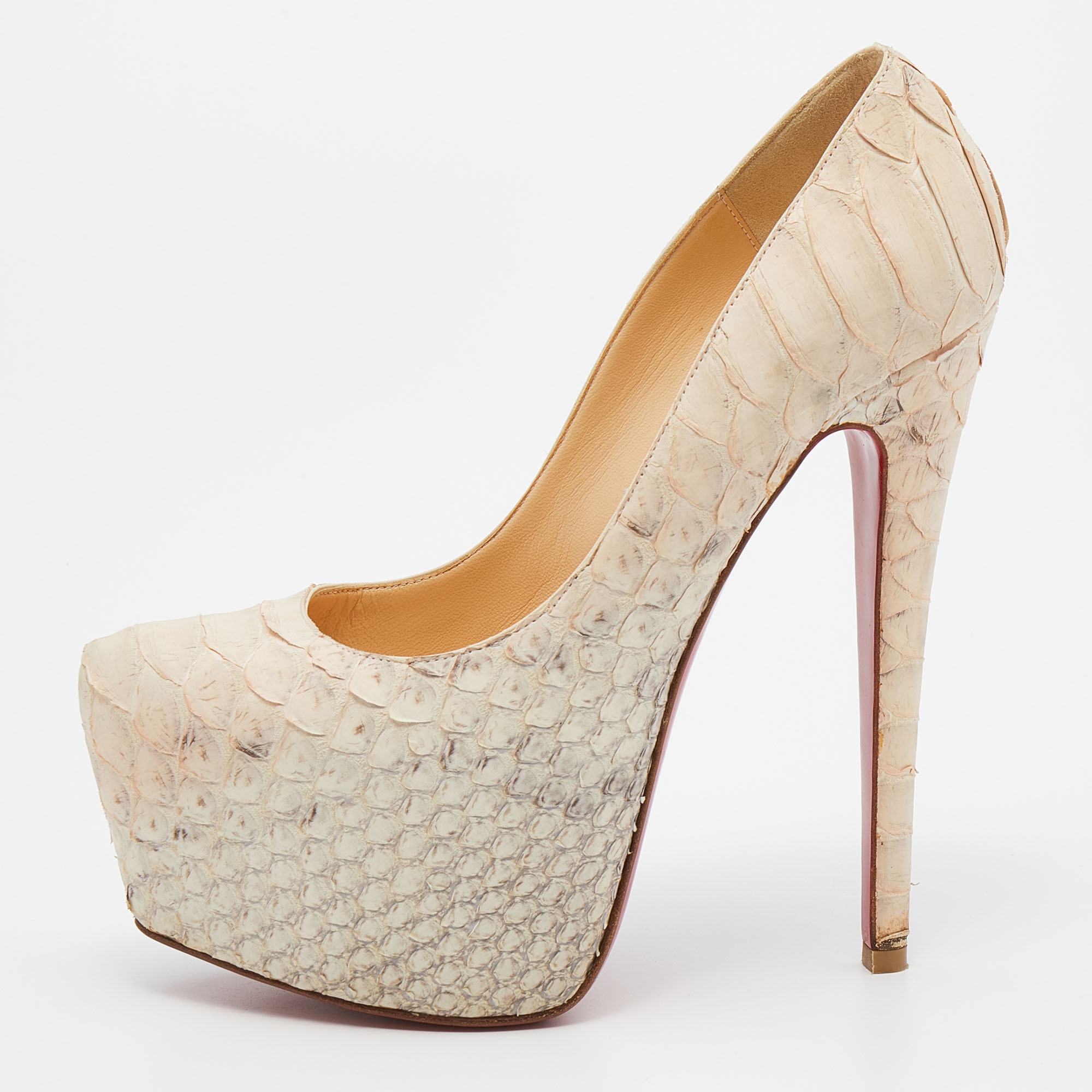 Pre-owned Christian Louboutin Beige Python Leather Daffodile Platform Pumps Size 36