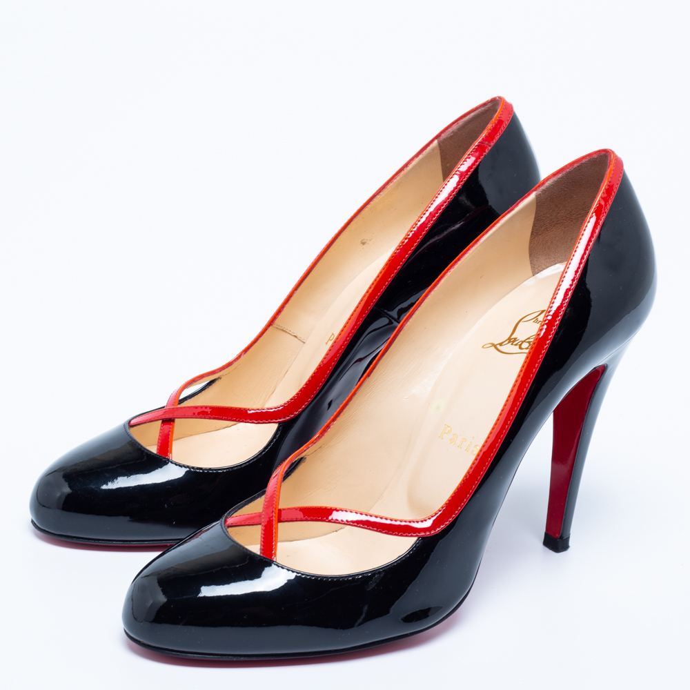 

Christian Louboutin Black/Red Patent Leather Cross Ronda Pumps Size