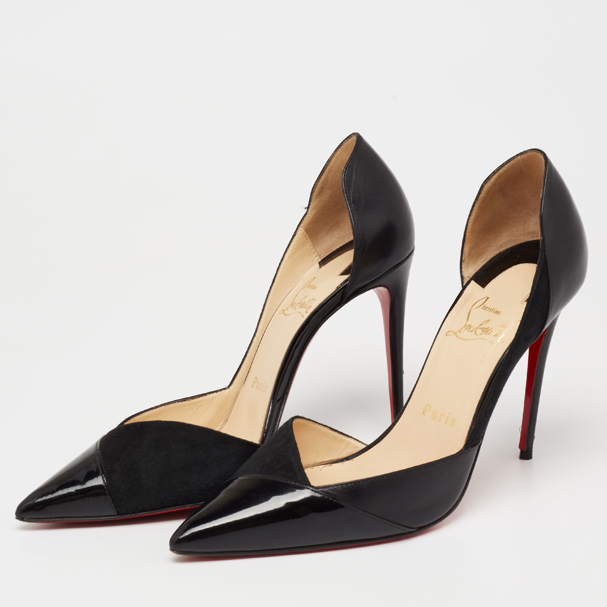 

Christian Louboutin Black Suede, Patent and Leather D'orsay Pumps Size