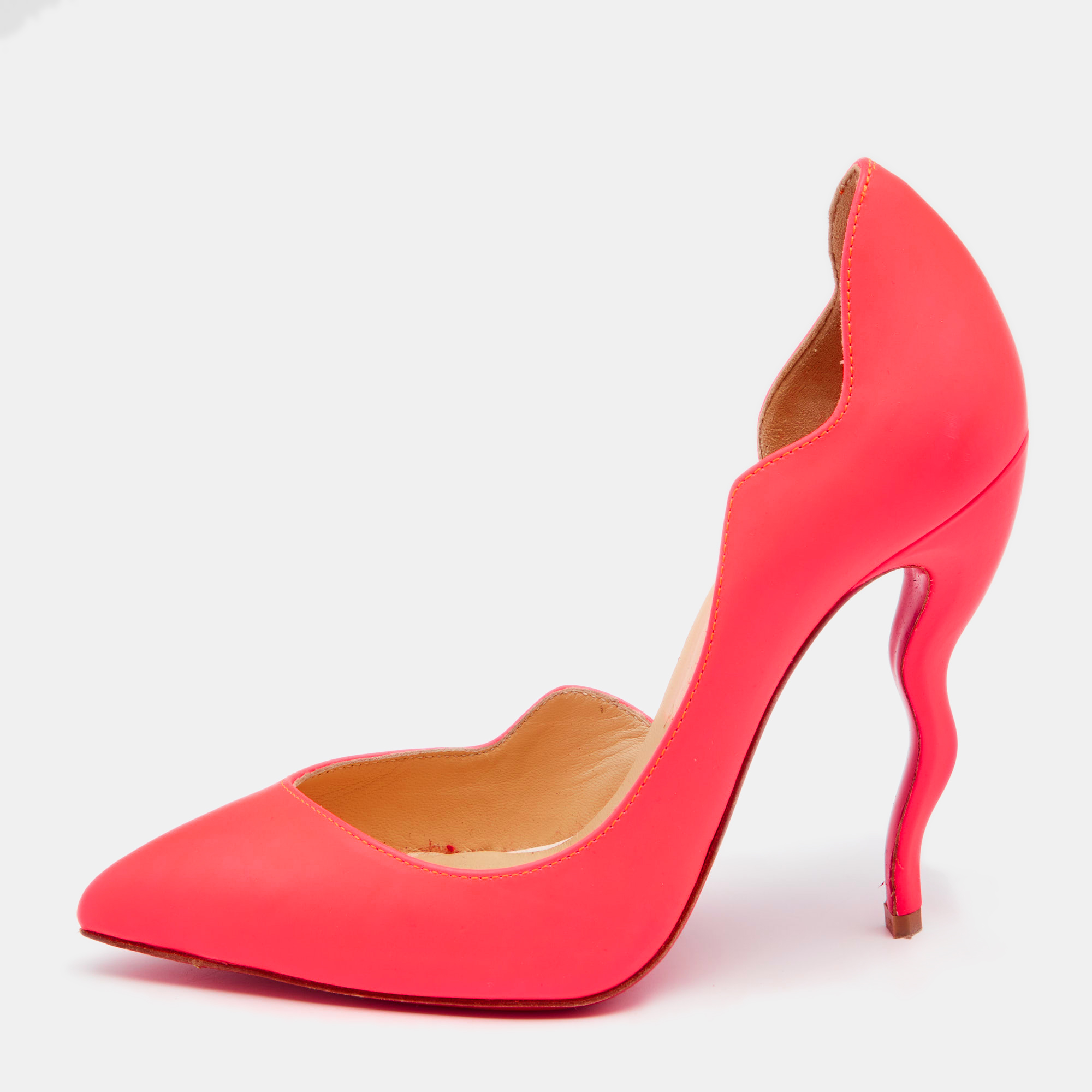 Pre-owned Christian Louboutin Neon Pink Leather Dalida D'orsay Pumps Size 35