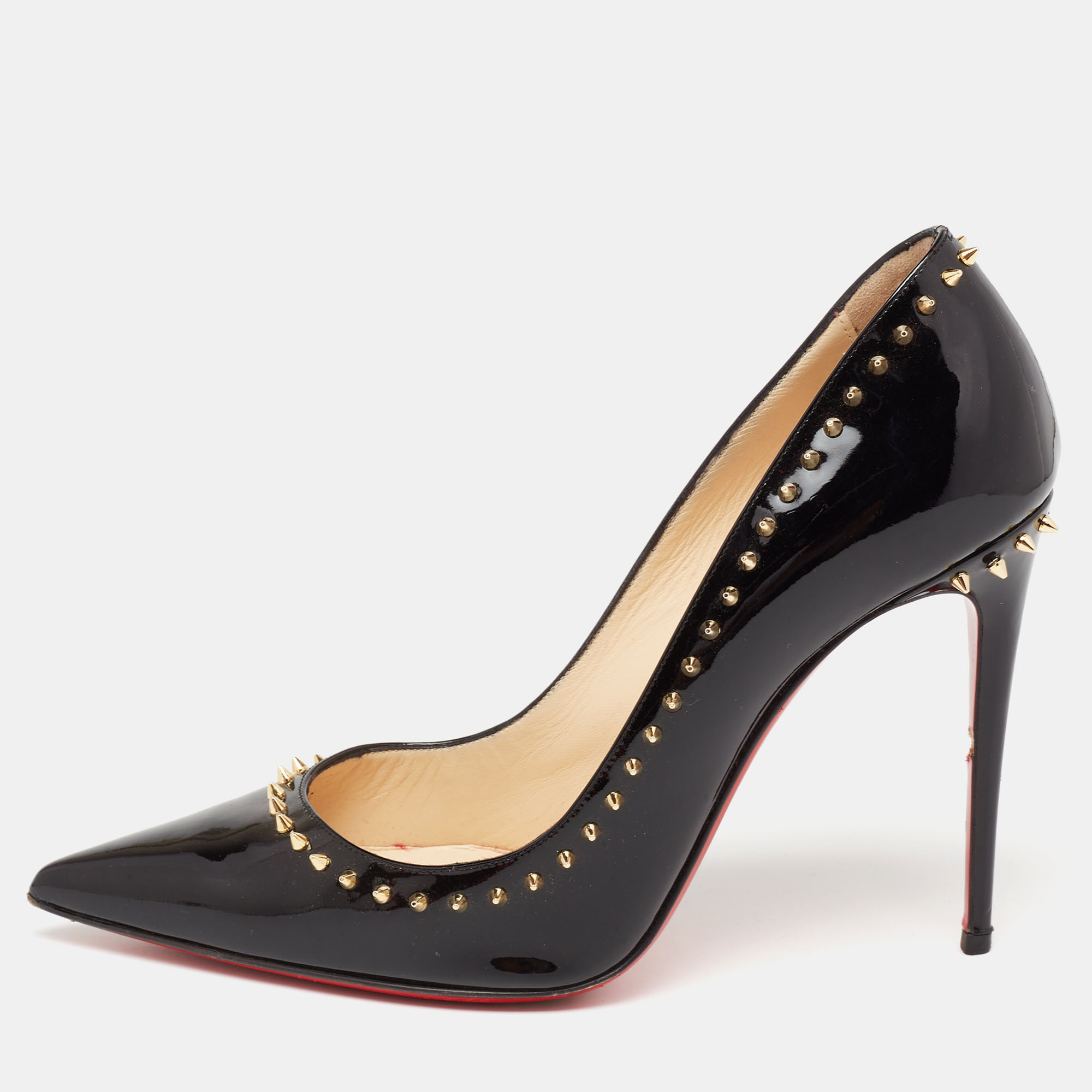 Pre-owned Christian Louboutin Black Patent Leather Anjalina Pumps Size 37.5
