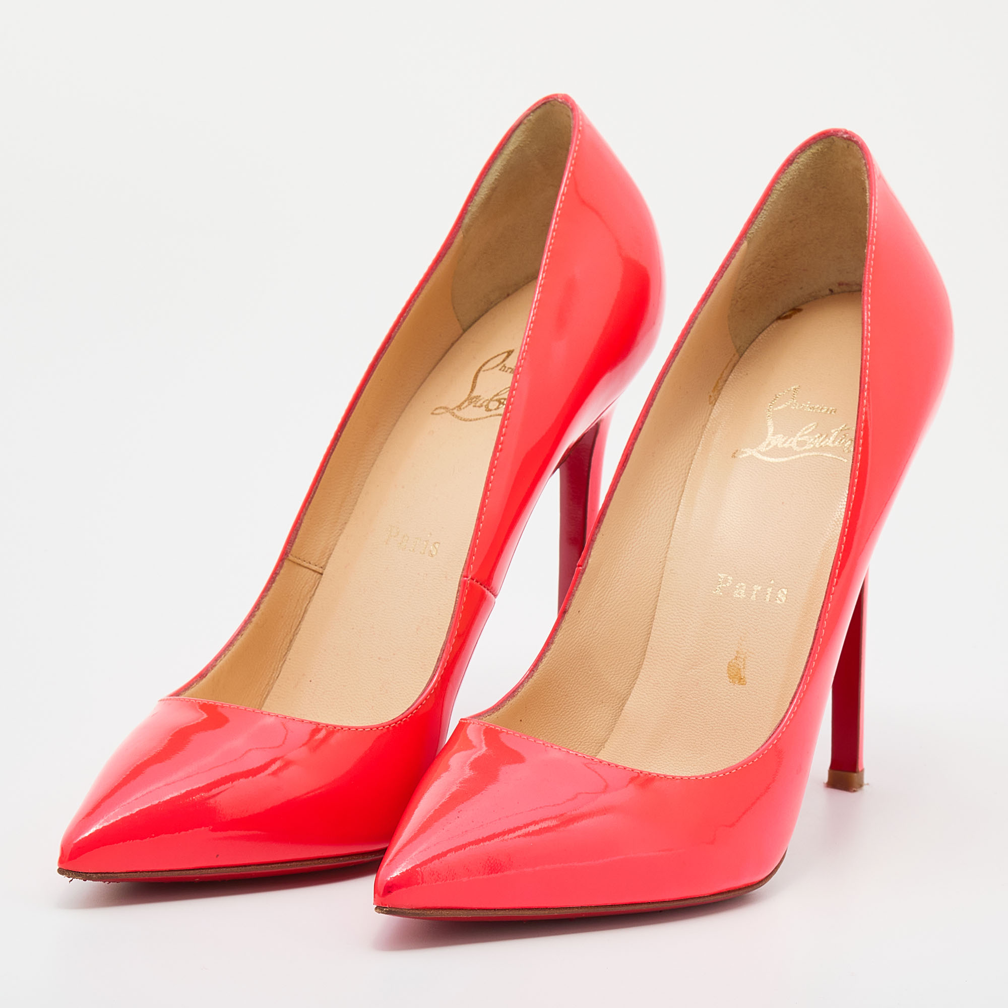 

Christian Louboutin Neon Coral Patent Leather So Kate Pointed Toe Pumps Size, Orange