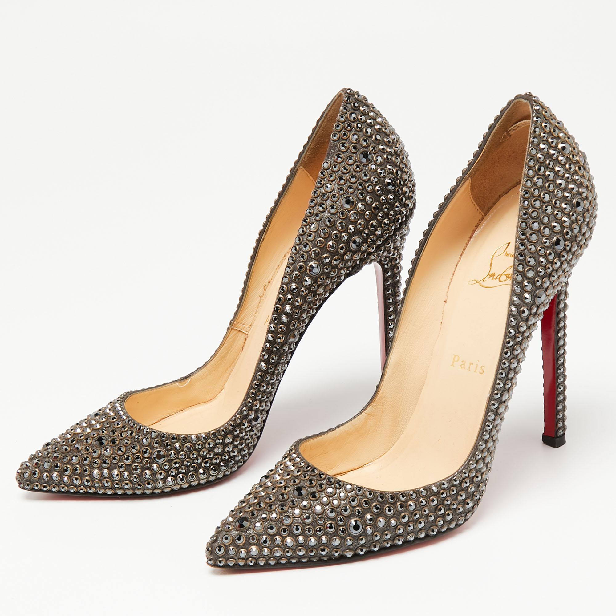 

Christian Louboutin Grey Crystal Embellished Suede Pigalle Pumps Size