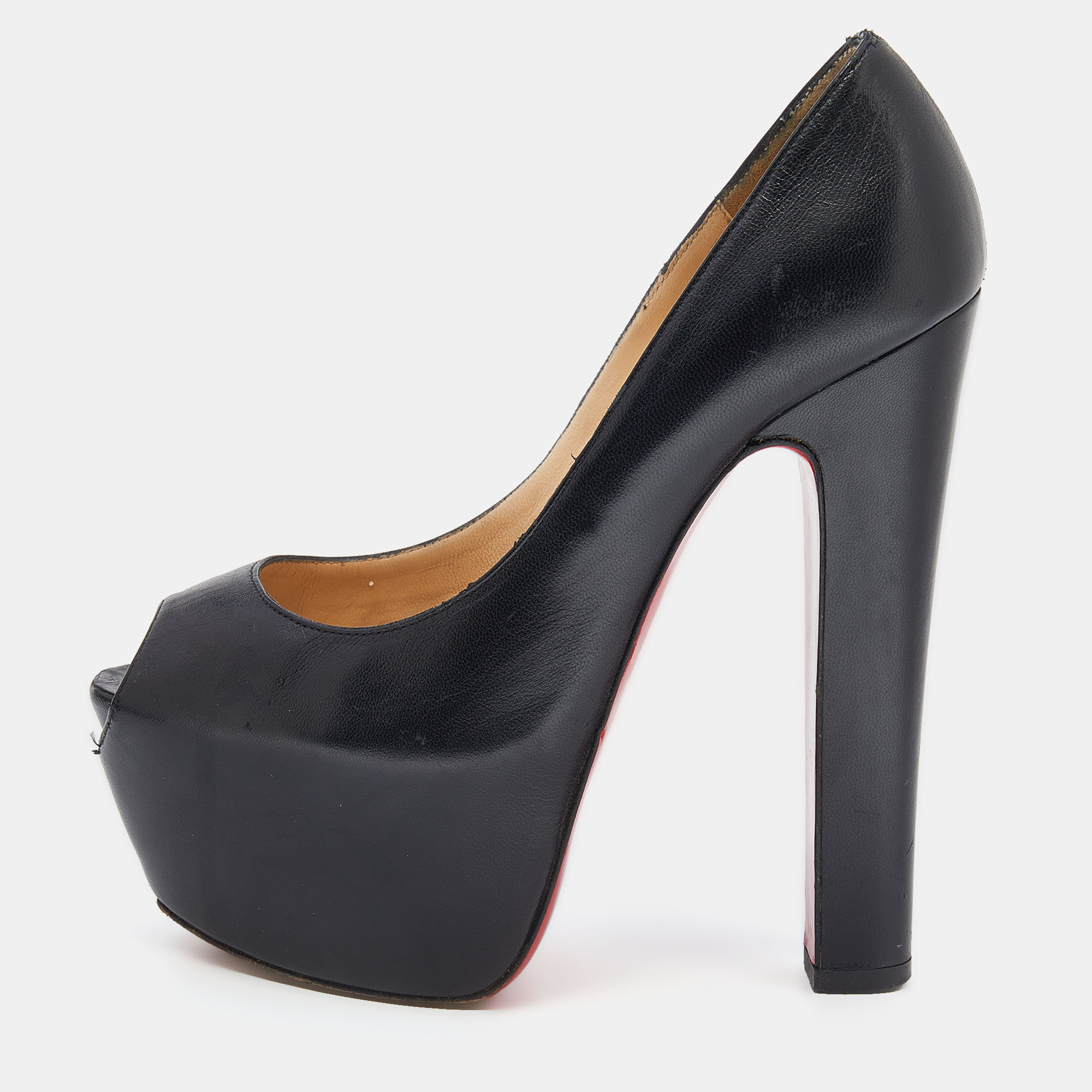 Pre-owned Christian Louboutin Black Leather Highness Peep Toe Platform Pumps Size 37