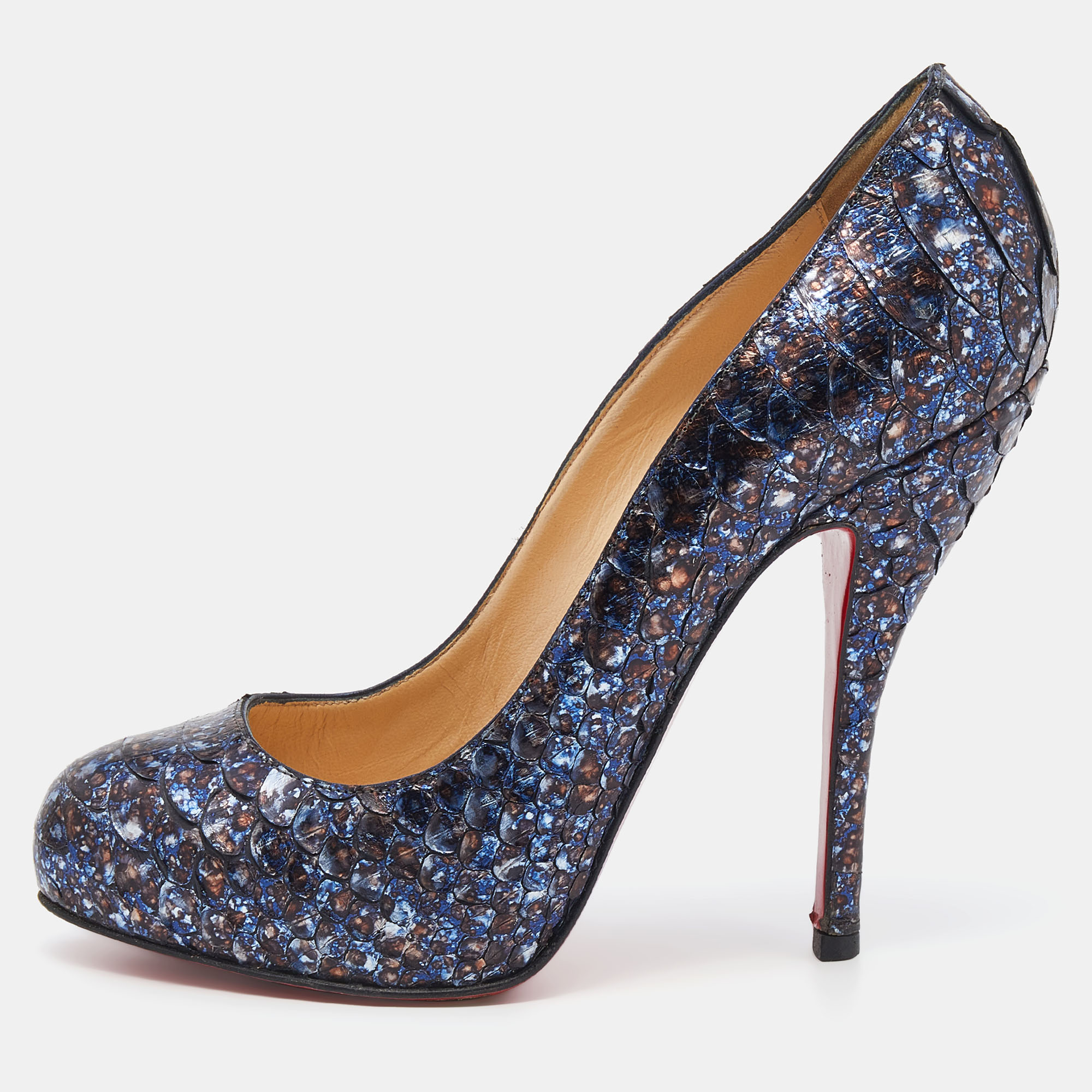 Pre-owned Christian Louboutin Navy Python Leather Simple Pumps Size 35.5 ModeSens