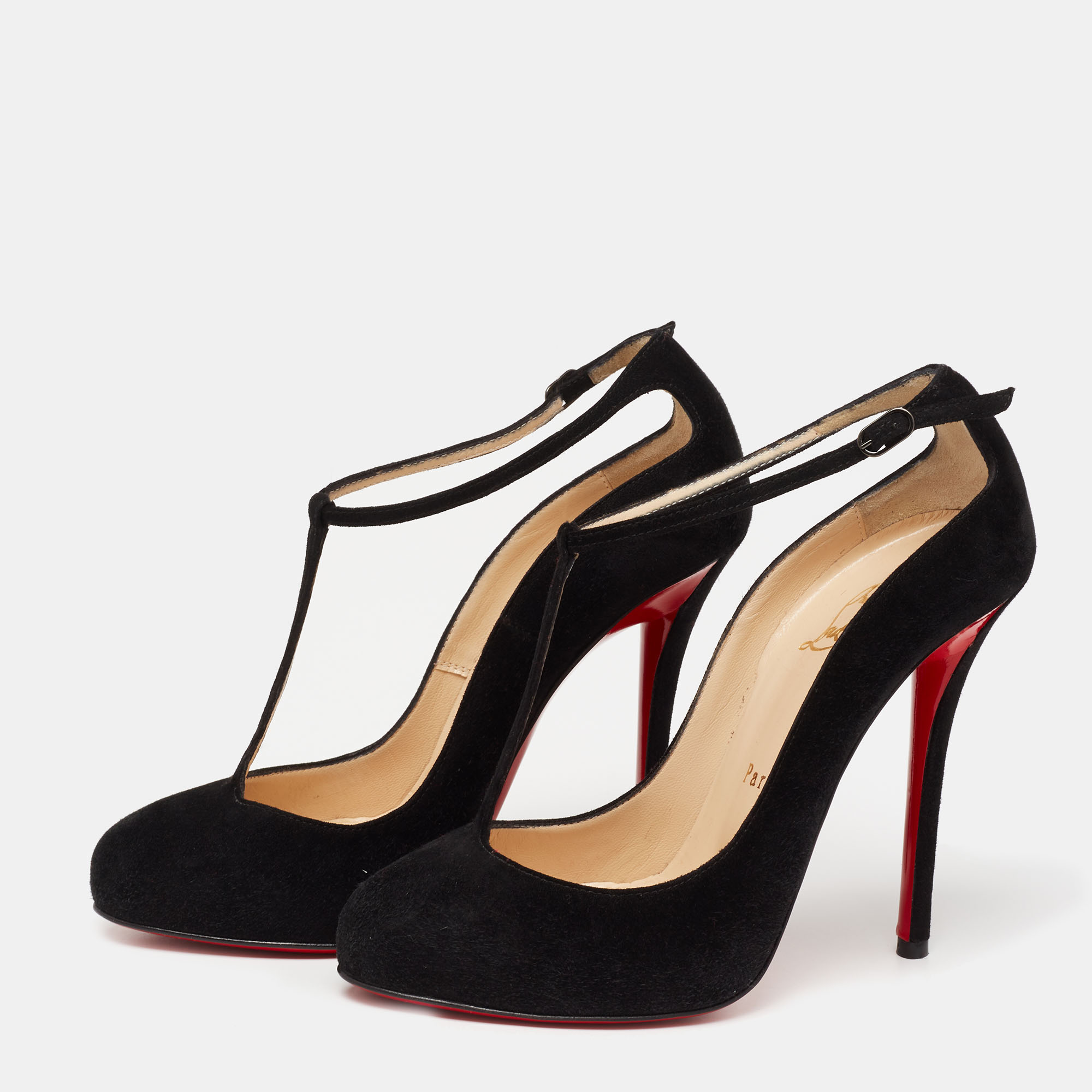 

Christian Louboutin Black Suede T-Strap Pumps Size
