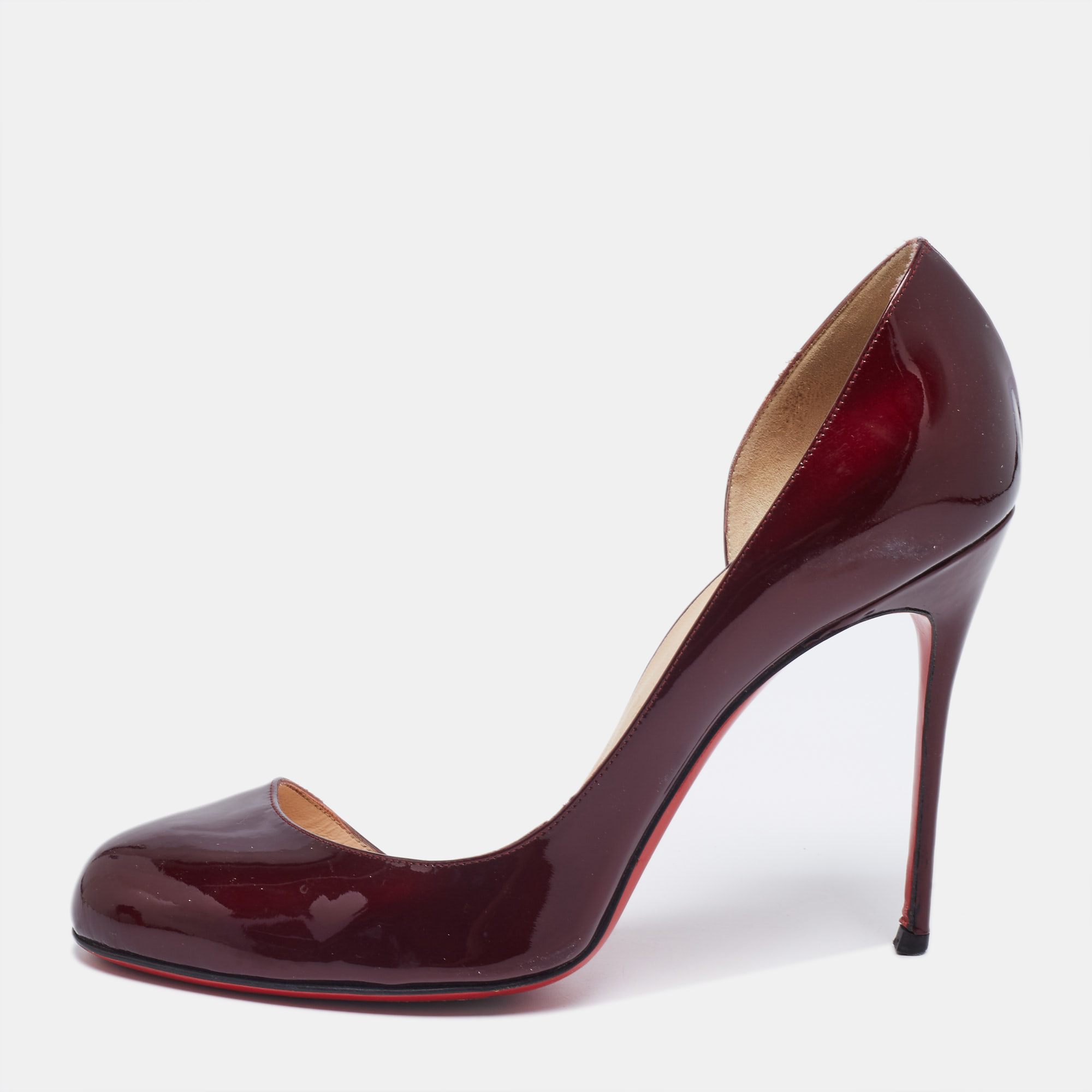 Pre-owned Christian Louboutin Burgundy Patent Leather Helmour D'orsay Pumps Size 39