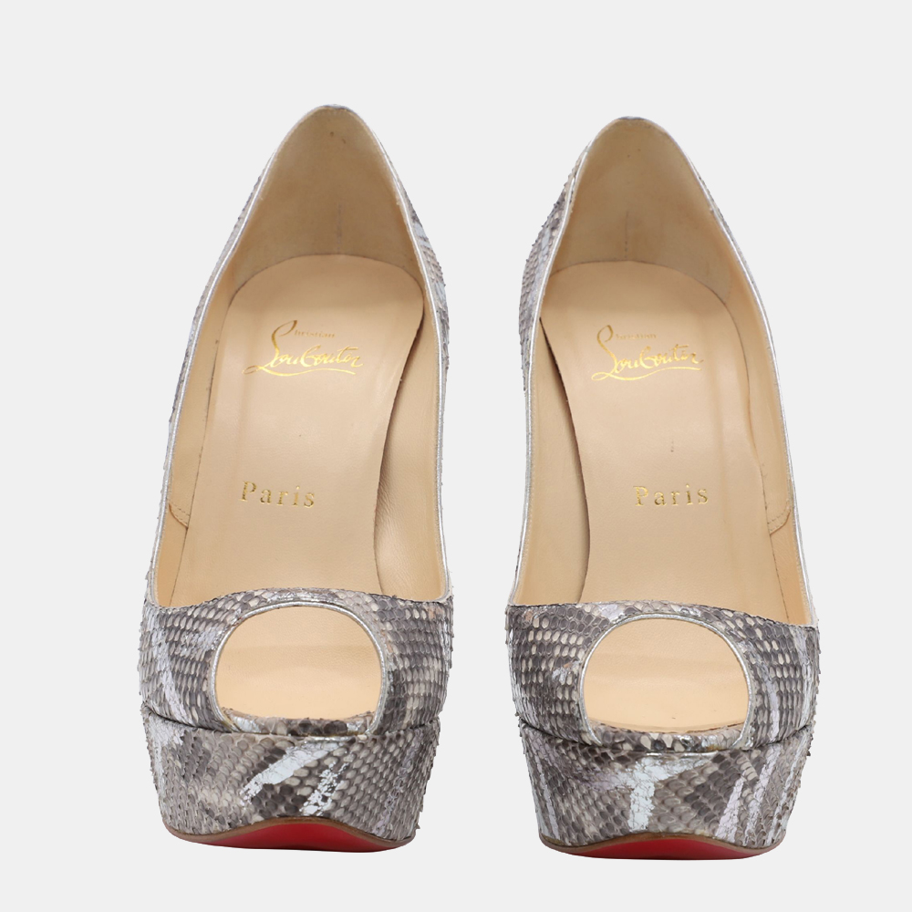 

Christian Louboutin Silver Python Skin Leather Banane 140 Pumps EU