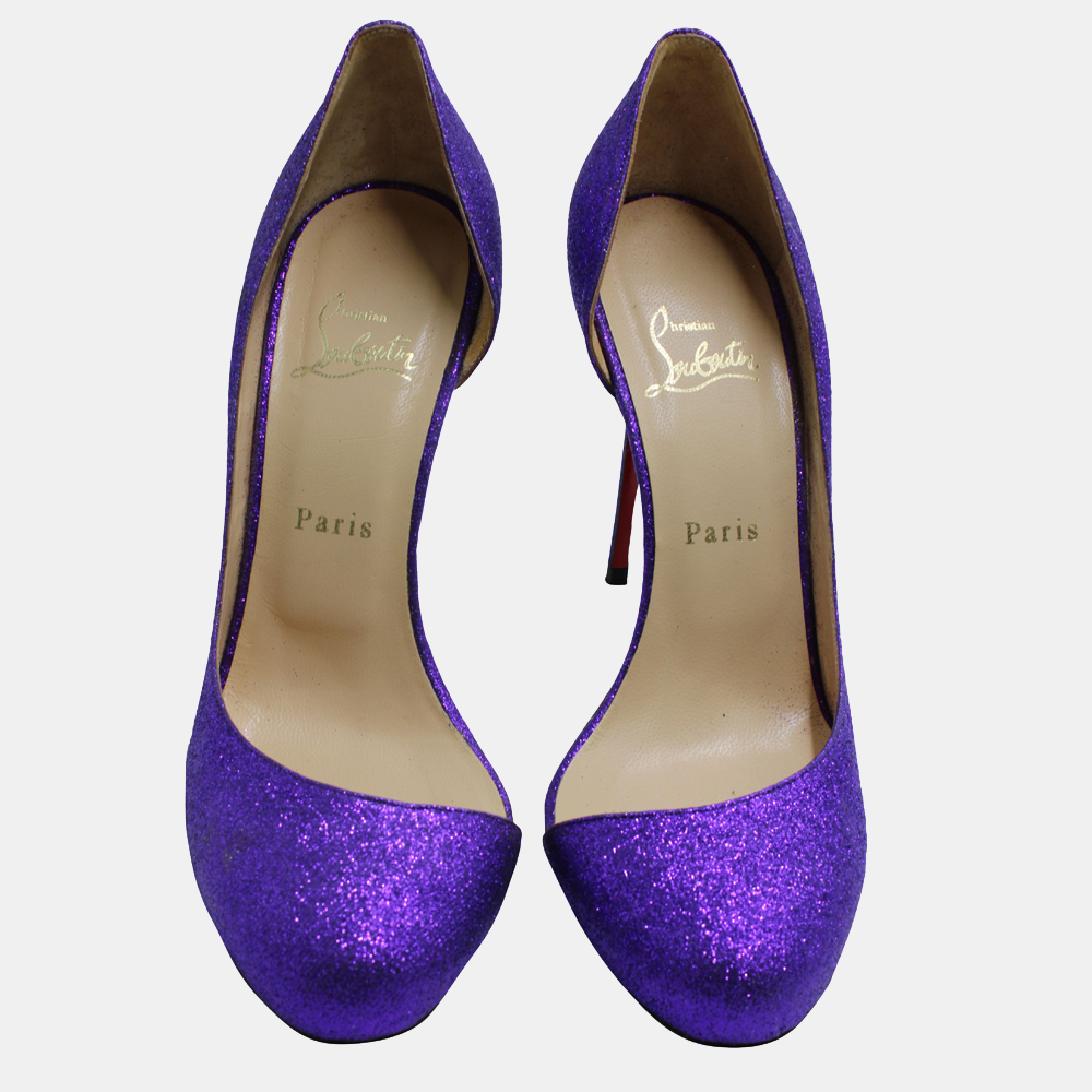 

Christian Louboutin Purple Glitter D'orsay Helmour Pumps Size US 9.5/EU