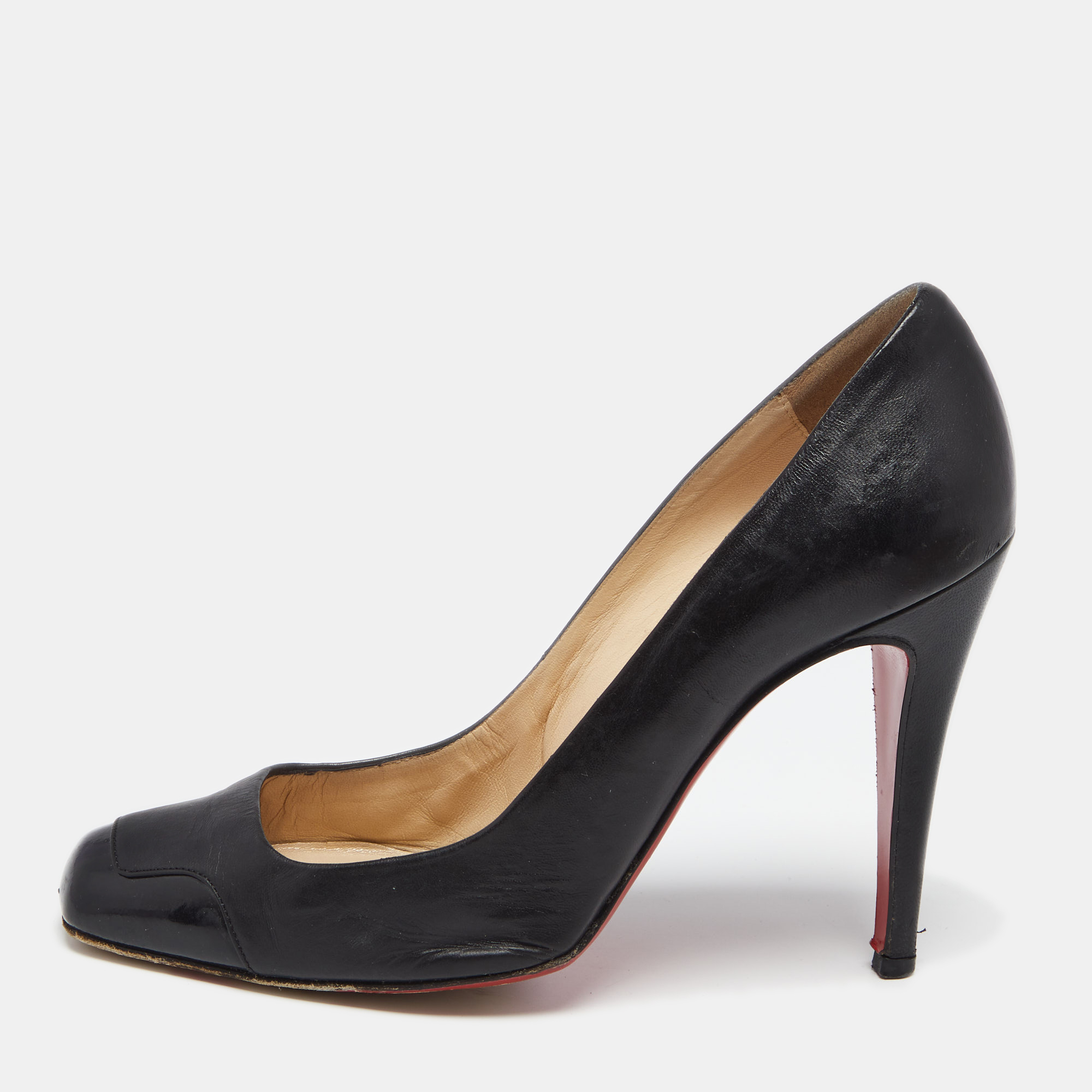 Pre-owned Christian Louboutin Black Patent And Leather Lady Grant Pumps Size 38.5