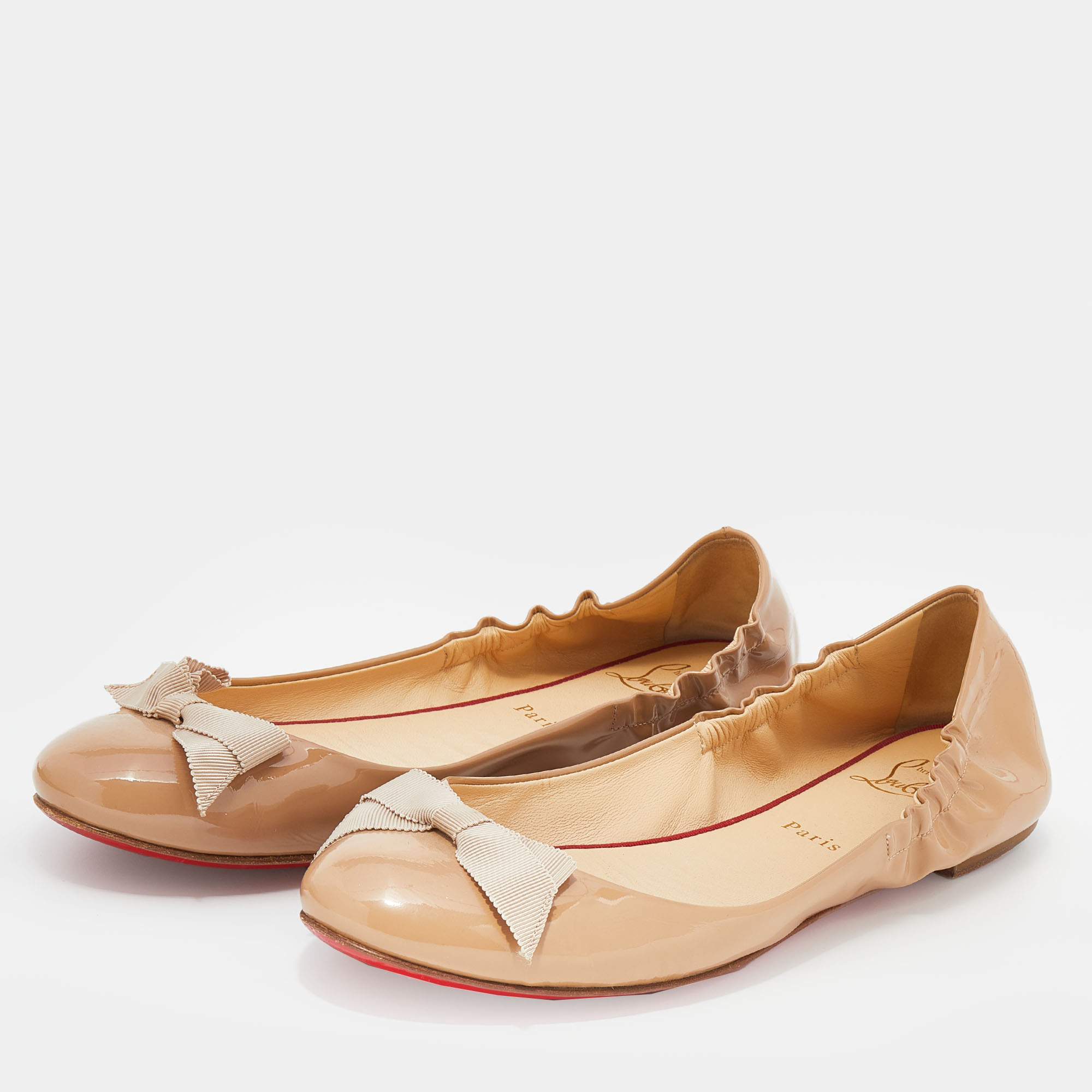 

Christian Louboutin Beige Patent Leather Air Loubi Bow Ballet Flats Size