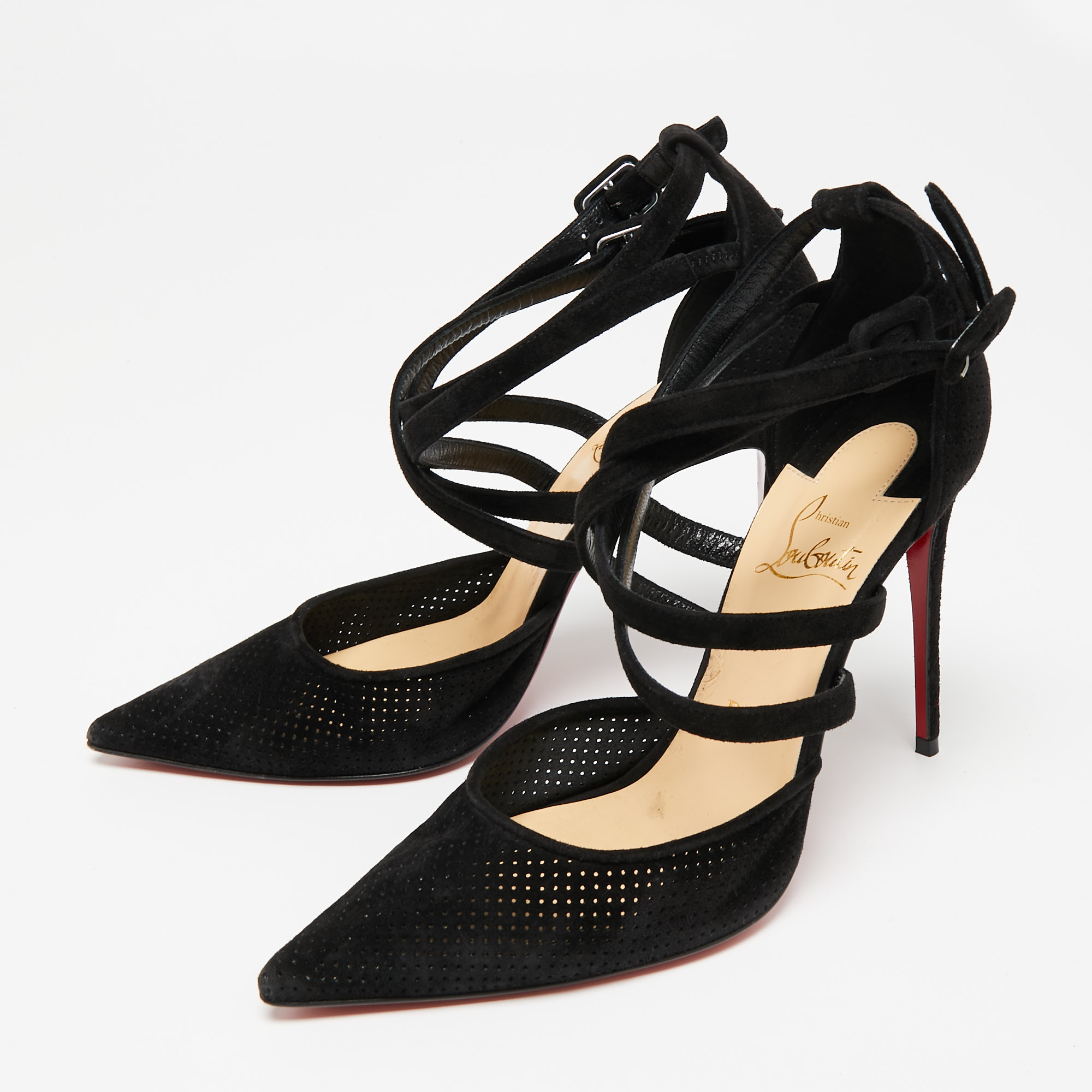 

Christian Louboutin Black Perforated Suede Victorilla Pumps Size