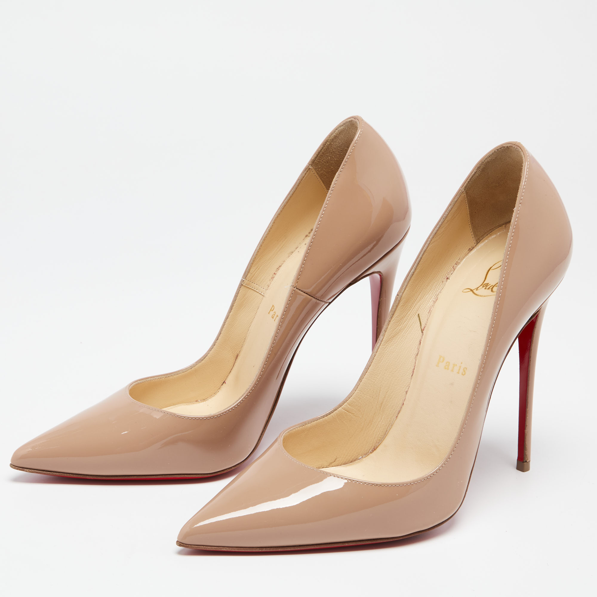

Christian Louboutin Nude Patent Leather So Kate Pumps Size, Beige