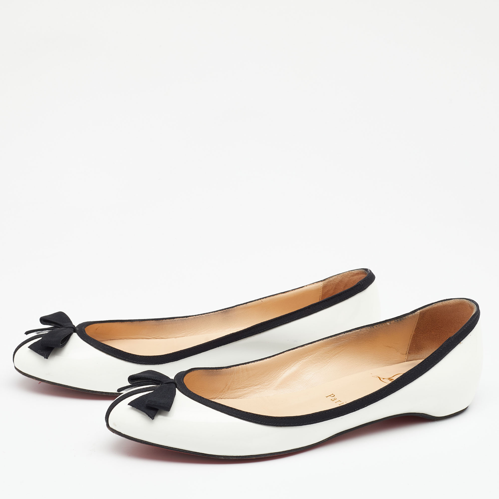 

Christian Louboutin White/Black Patent Balinodono Bow Ballet Flats Size
