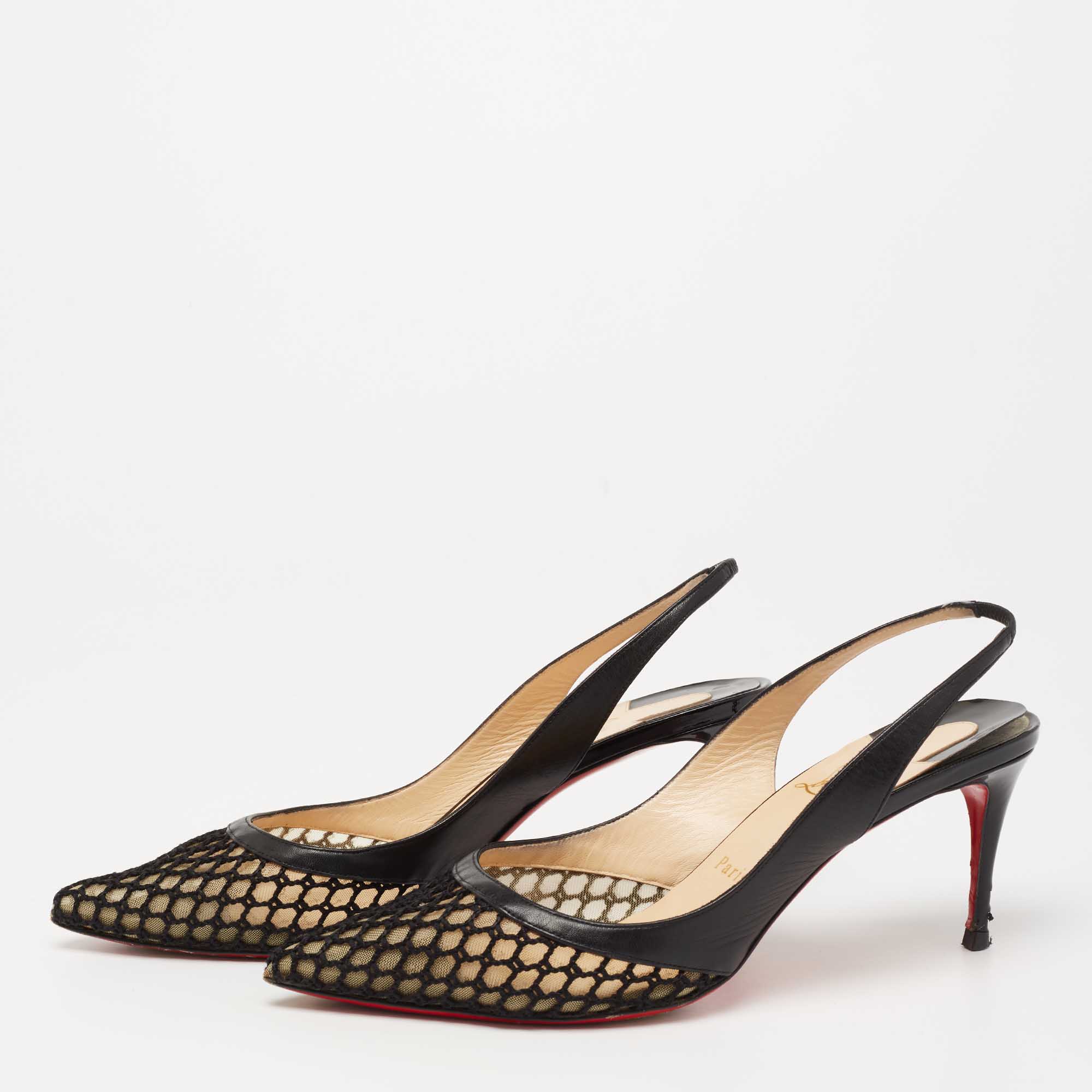 

Christian Louboutin Black Mesh and Leather Miluna Slingback Pumps Size