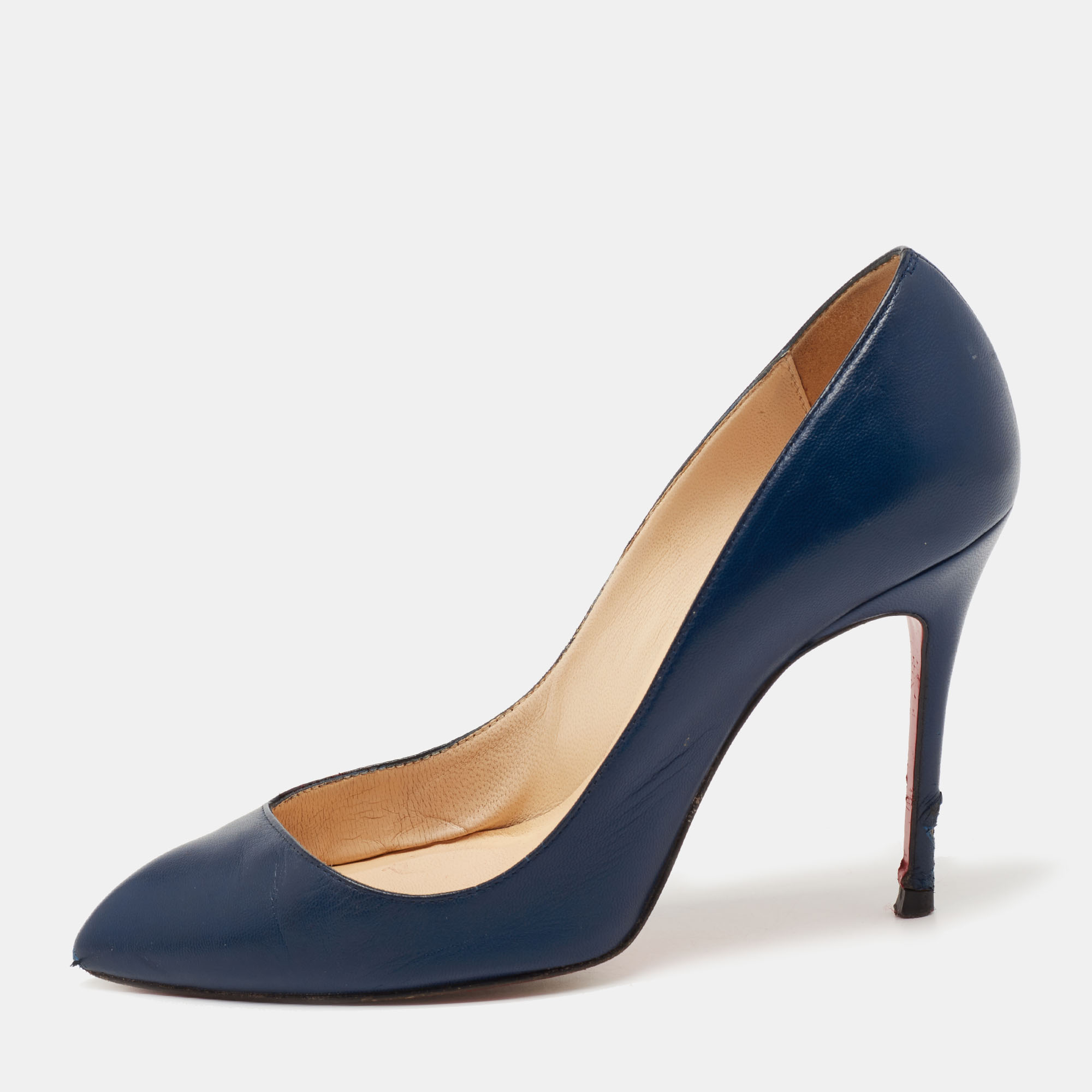 

Christian Louboutin Navy Blue Leather Corneille Pointed Toe Pumps Size