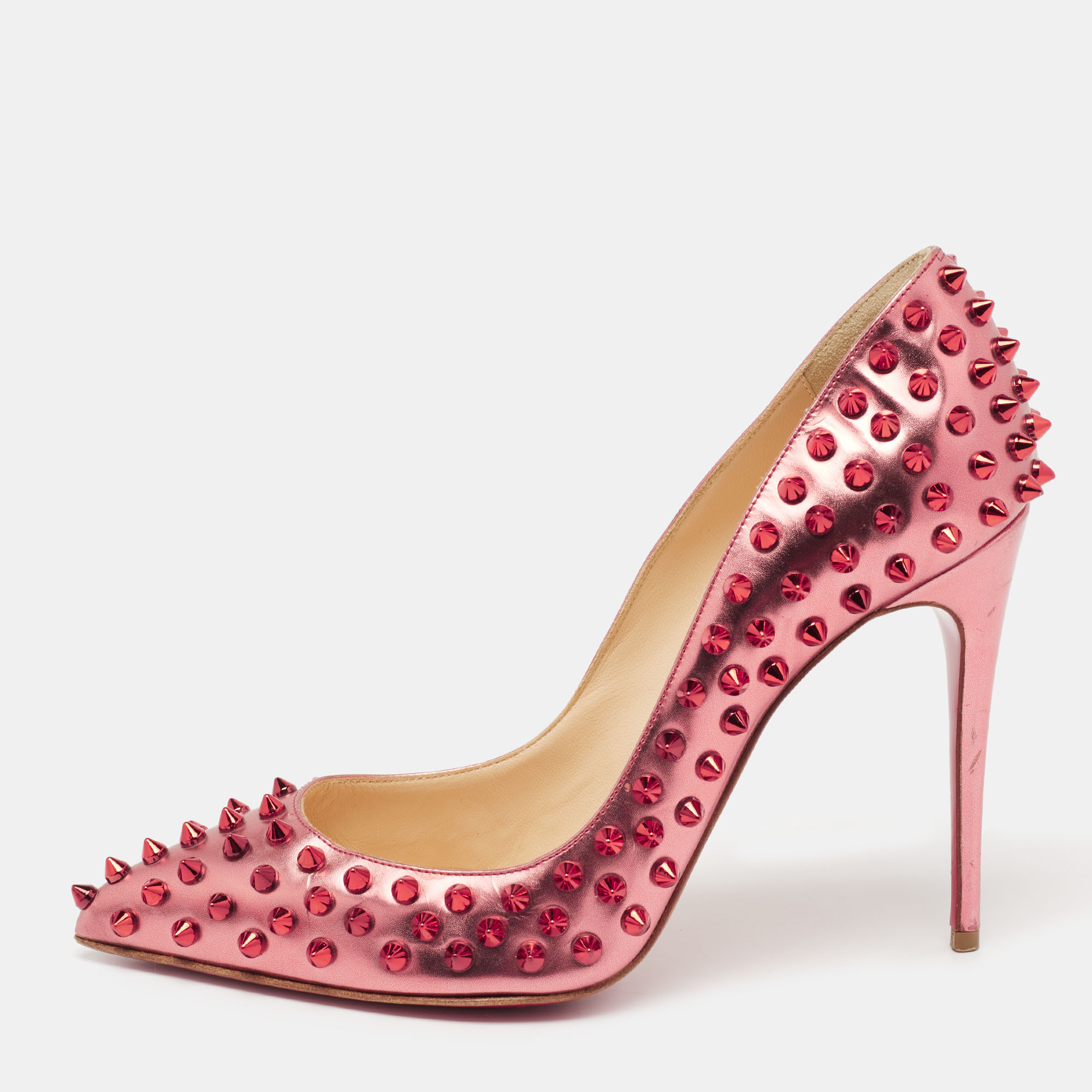 

Christian Louboutin Two-Tone Metallic Leather Pigalle Spikes Pumps Size, Red