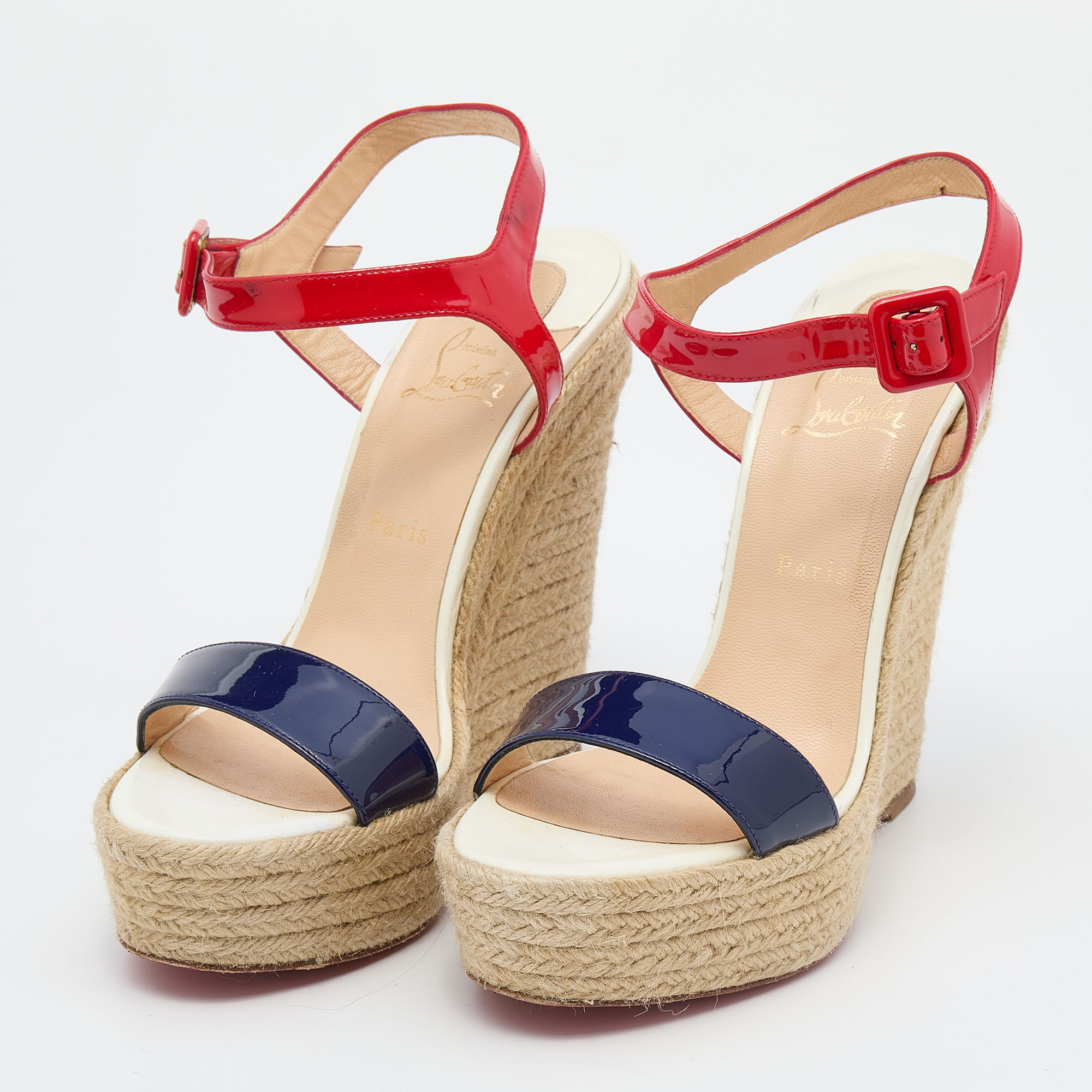 

Christian Louboutin Red/Blue Patent Leather Spachica Wedge Sandals Size