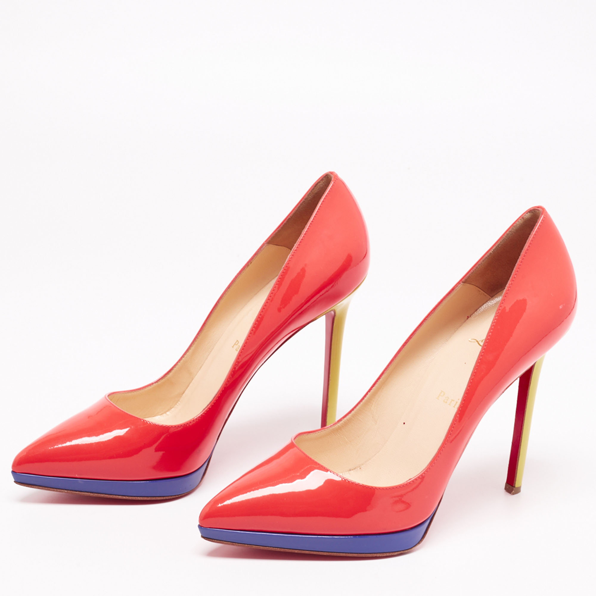 

Christian Louboutin Tri-Color Patent Leather Pigalle Plato Pumps Size, Yellow