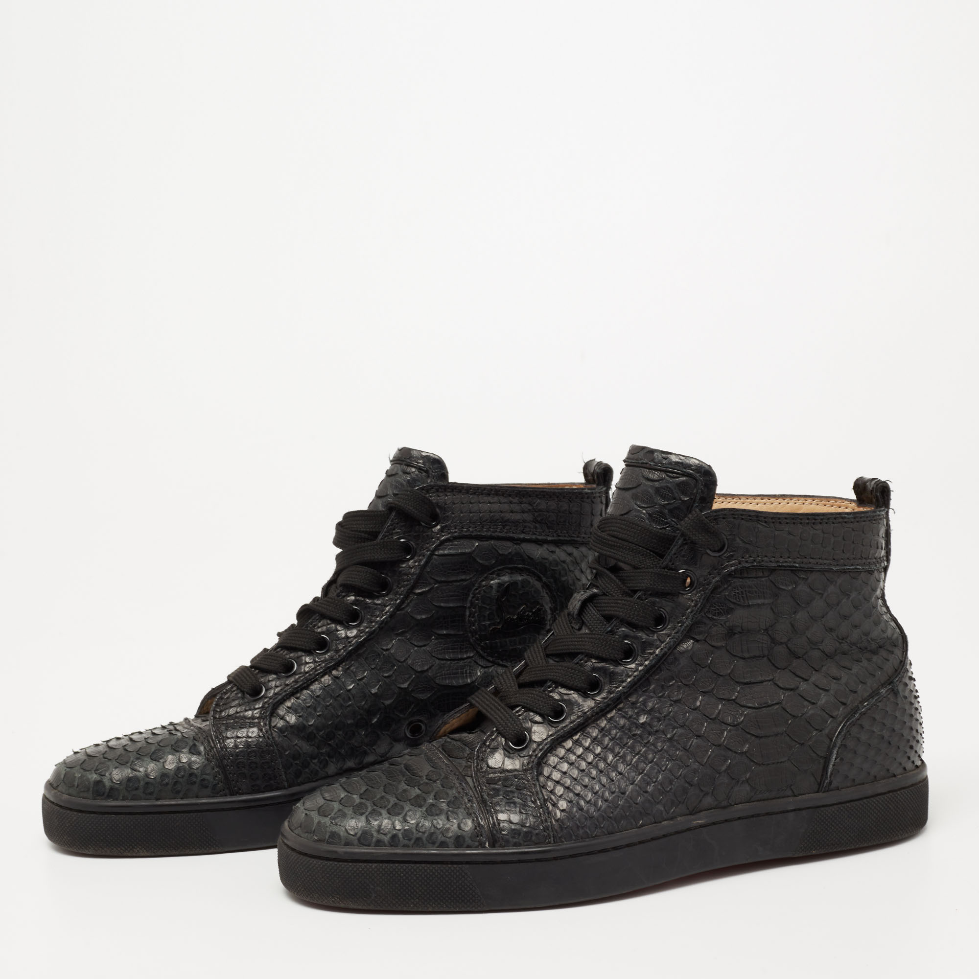 

Christian Louboutin Black Python Leather Louis Flat High Top Sneakers Size