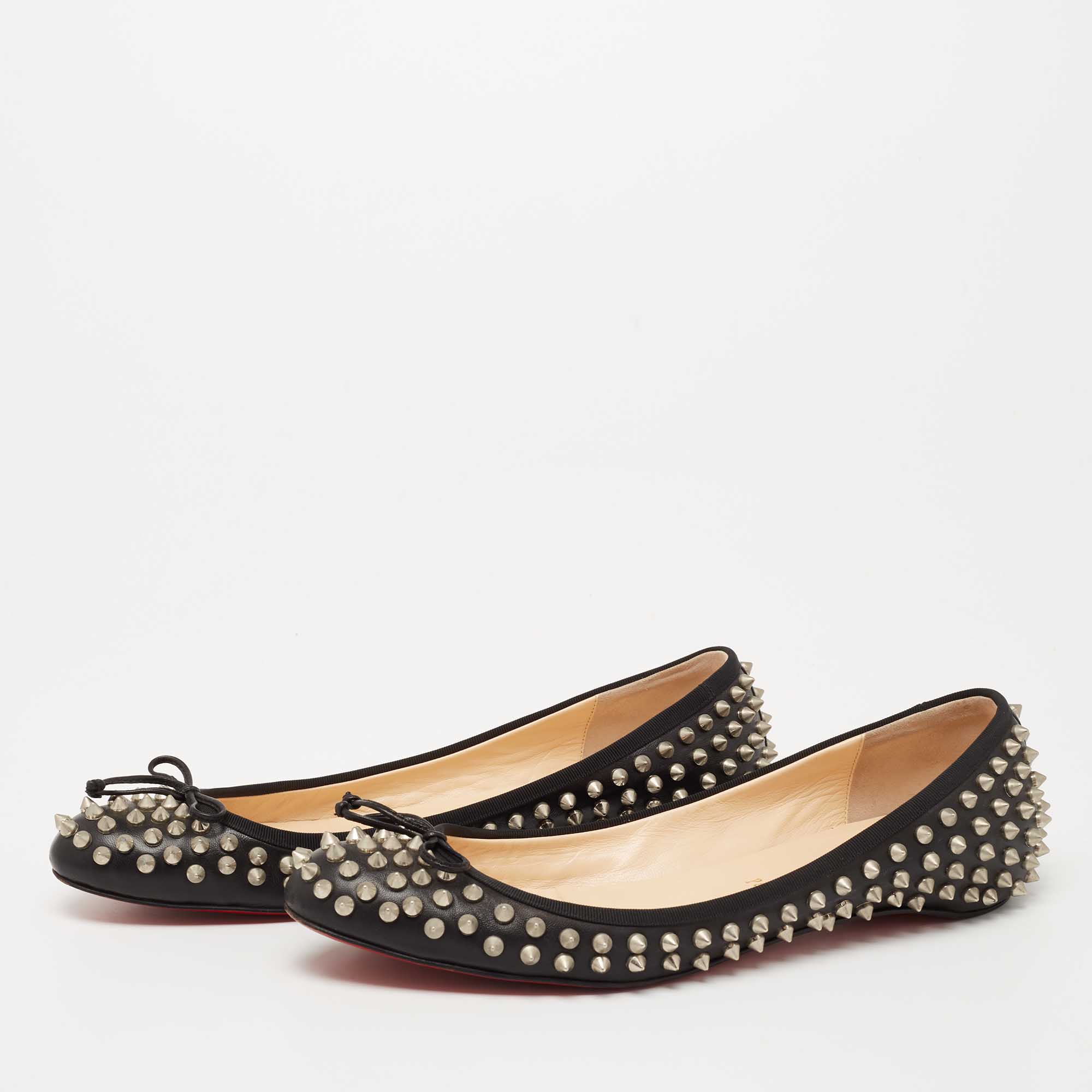 

Christian Louboutin Black Leather Spike Ballet Flats Size