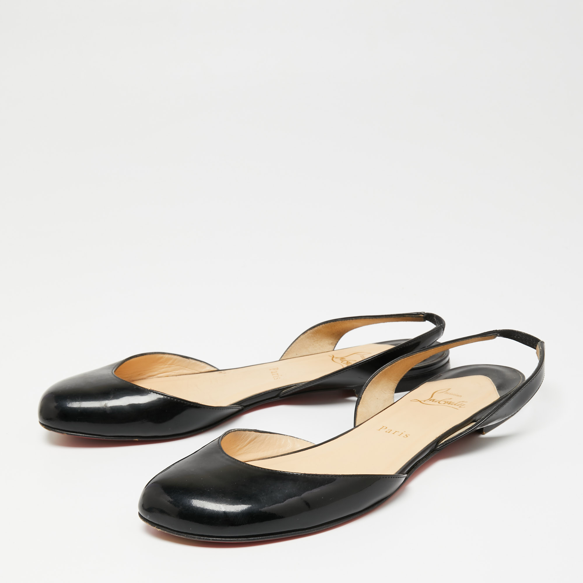 

Christian Louboutin Black Patent Leather Slingback Flats Size