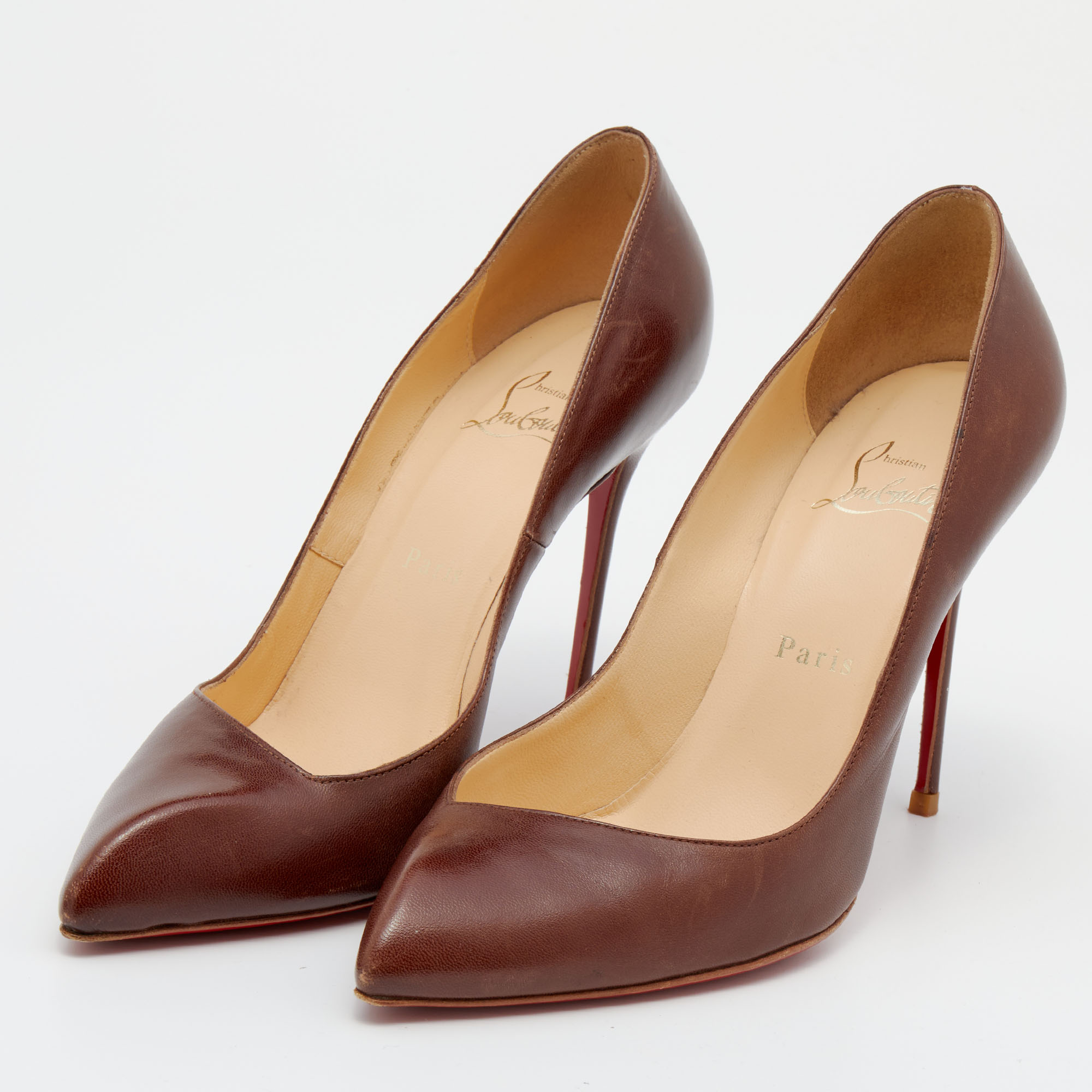 

Christian Louboutin Dark Brown Leather Corneille Pointed Toe Pumps Size