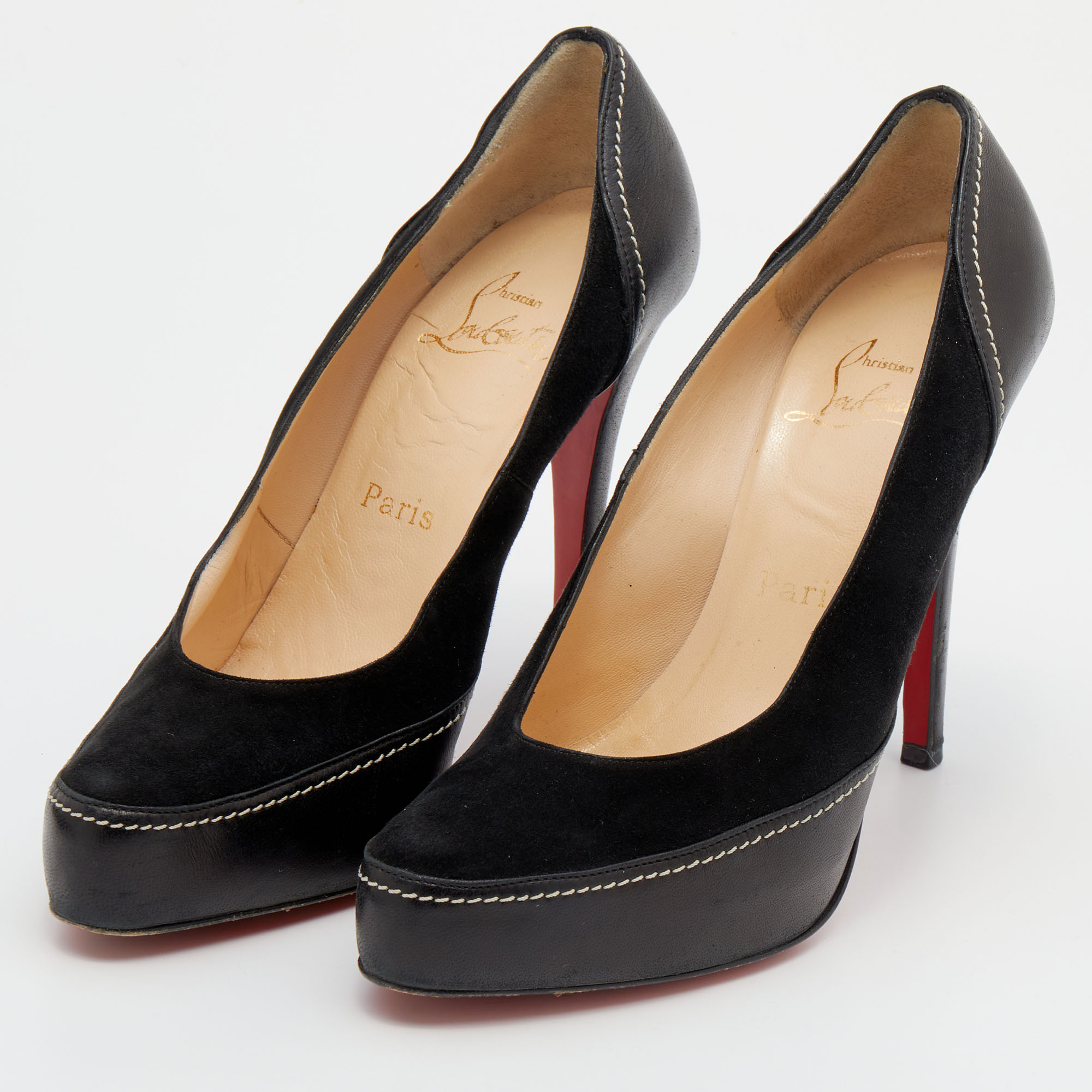 

Christian Louboutin Black Suede And Leather Defil Platform Pumps Size