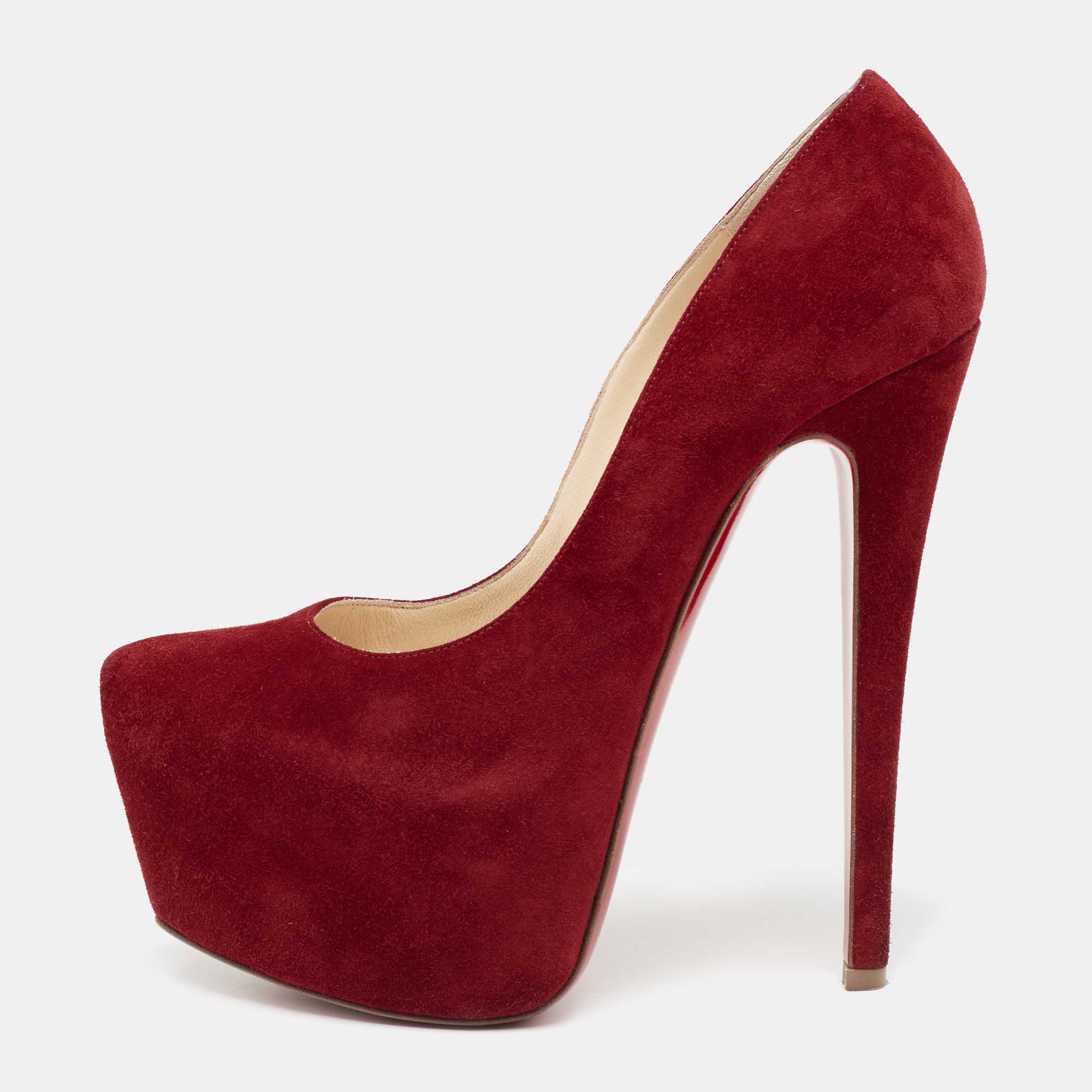 Pre-owned Christian Louboutin Deep Red Suede Daffodile Pumps Size 36.5