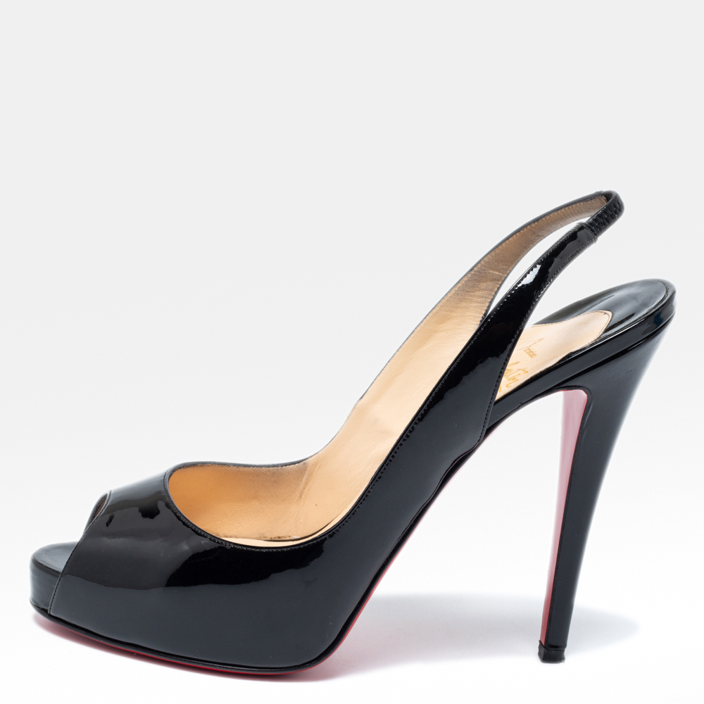 Pre-owned Christian Louboutin Black Patent Leather No Prive Slingback Sandals Size 40