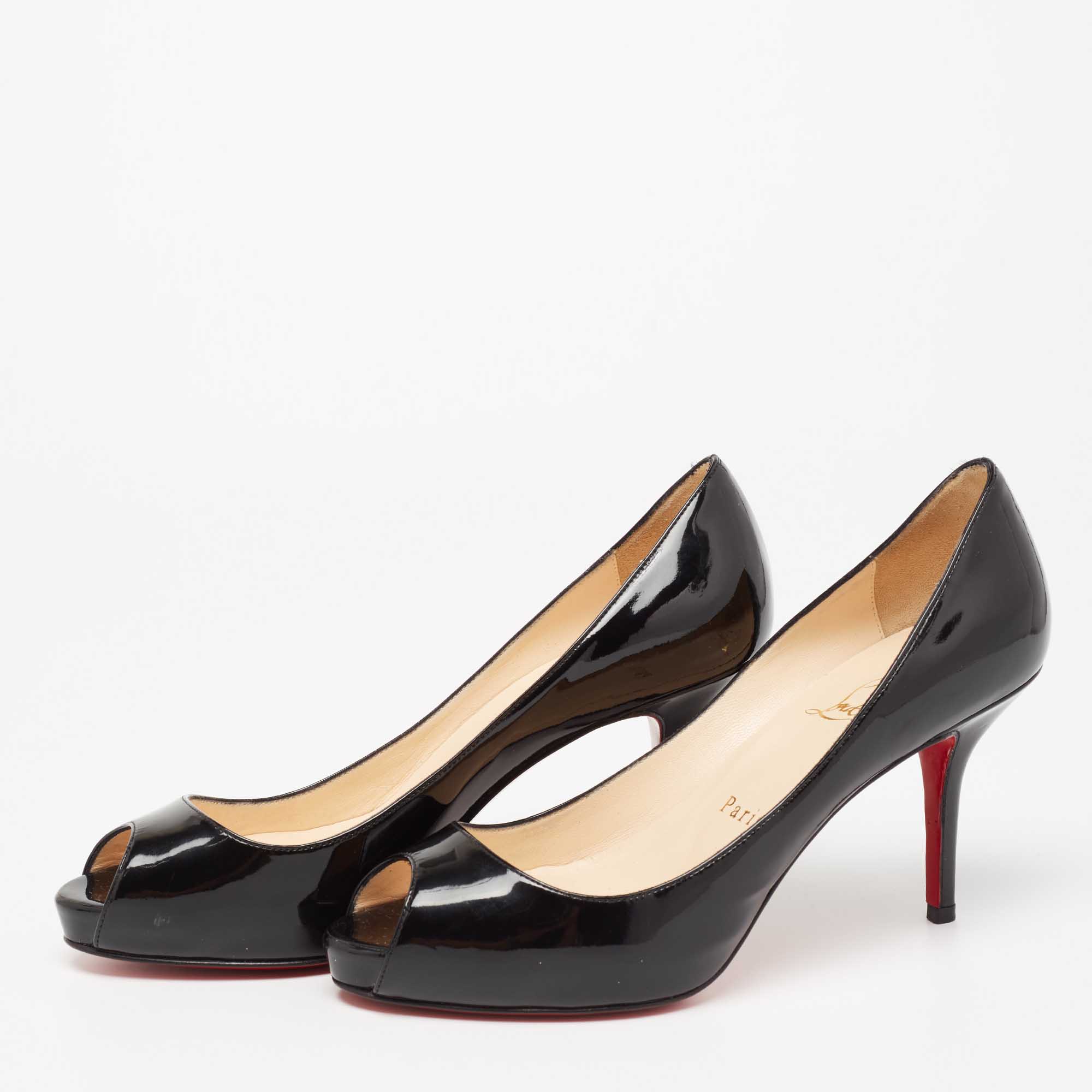

Christian Louboutin Black Patent Leather Very Prive Peep-Toe Pumps Size